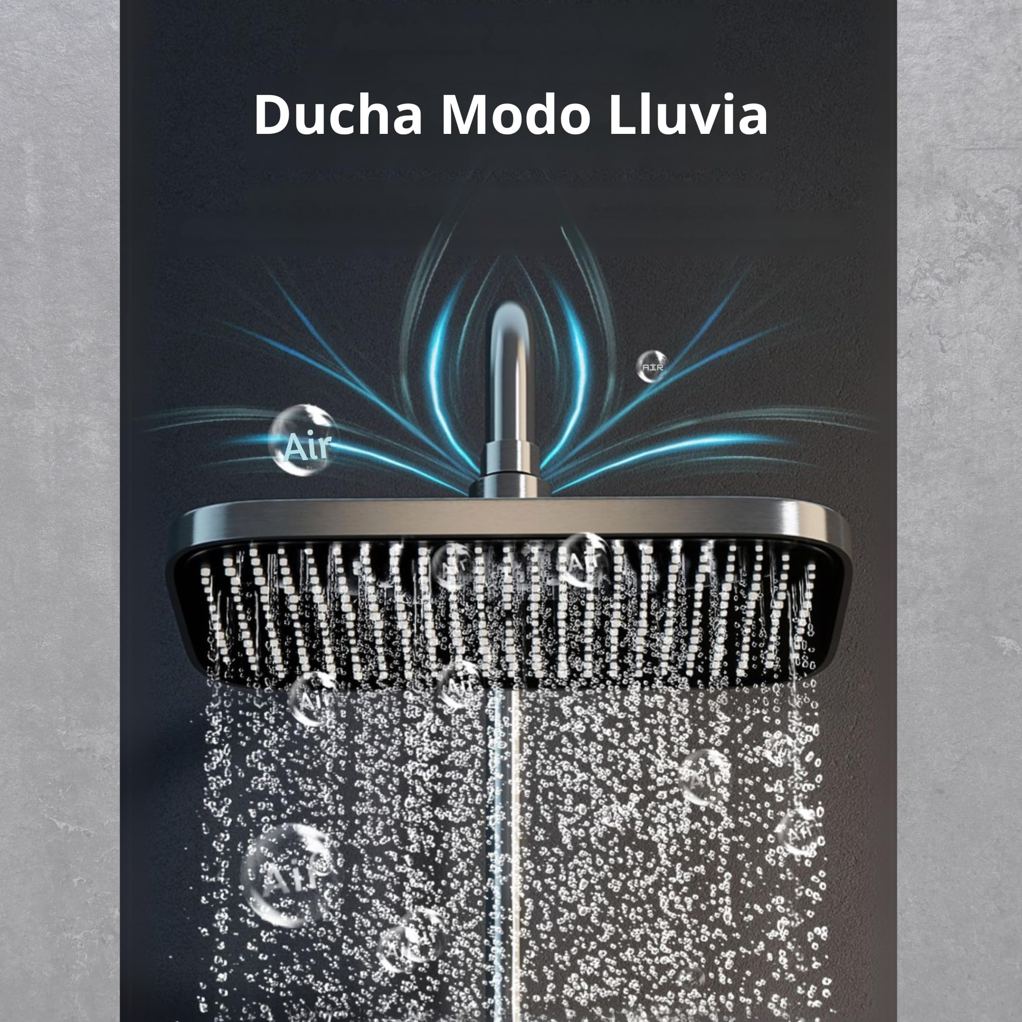 Columna Ducha Negra con Grifo. Alcachofa modo Lluvia. Ducha de Mano con 3 Modos SPA. Grifo para Llenar Bañera y Pistola de Limpieza con Manguera. Construido en Acero Inox y PVC. LED Temperatura
