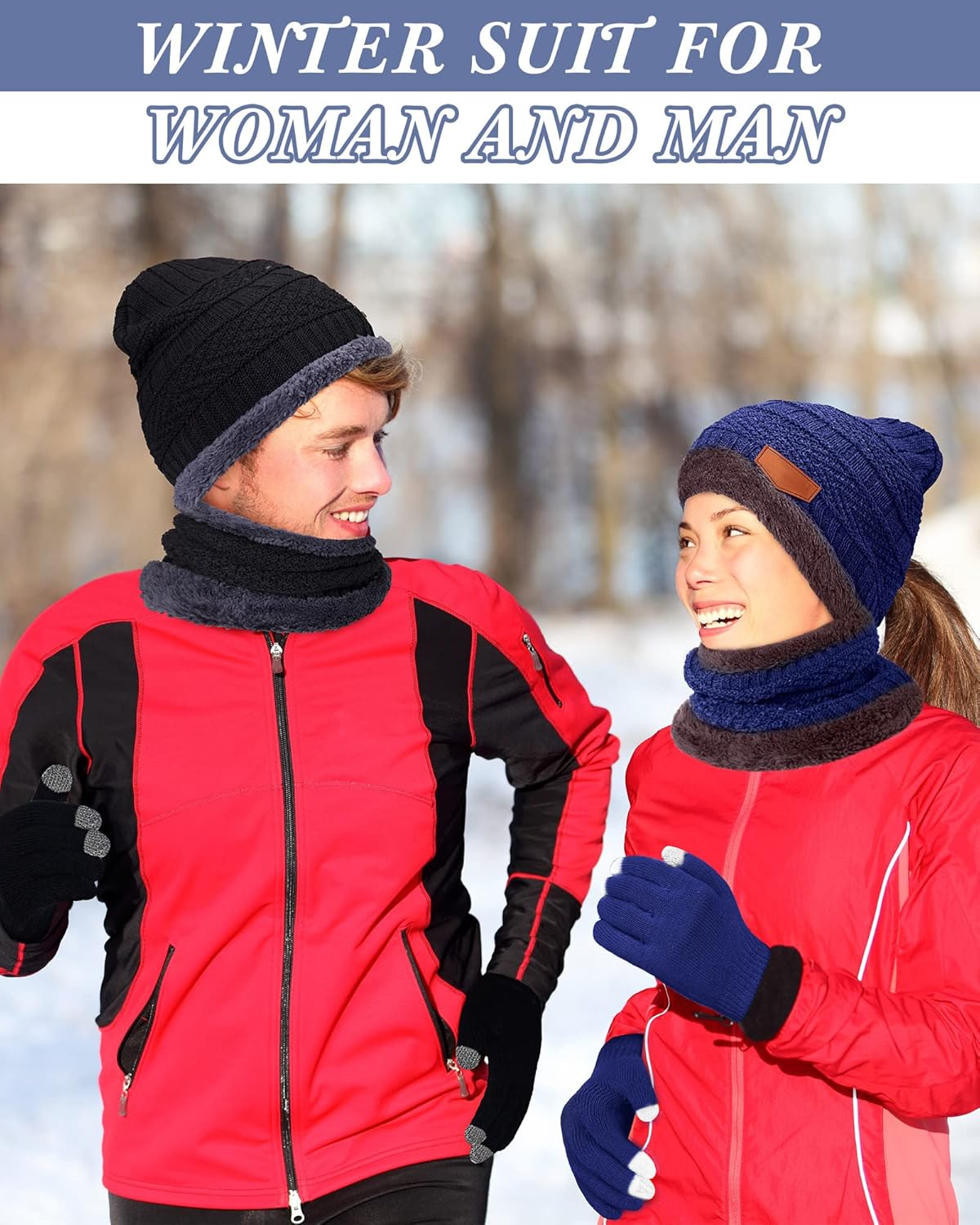 JaGely Beanie Hat Scarf Gloves Set Winter Hat Knit Touch Screen Gloves Neck Warmer for Men Women Snow Cold with Fleece Lined - Image 7