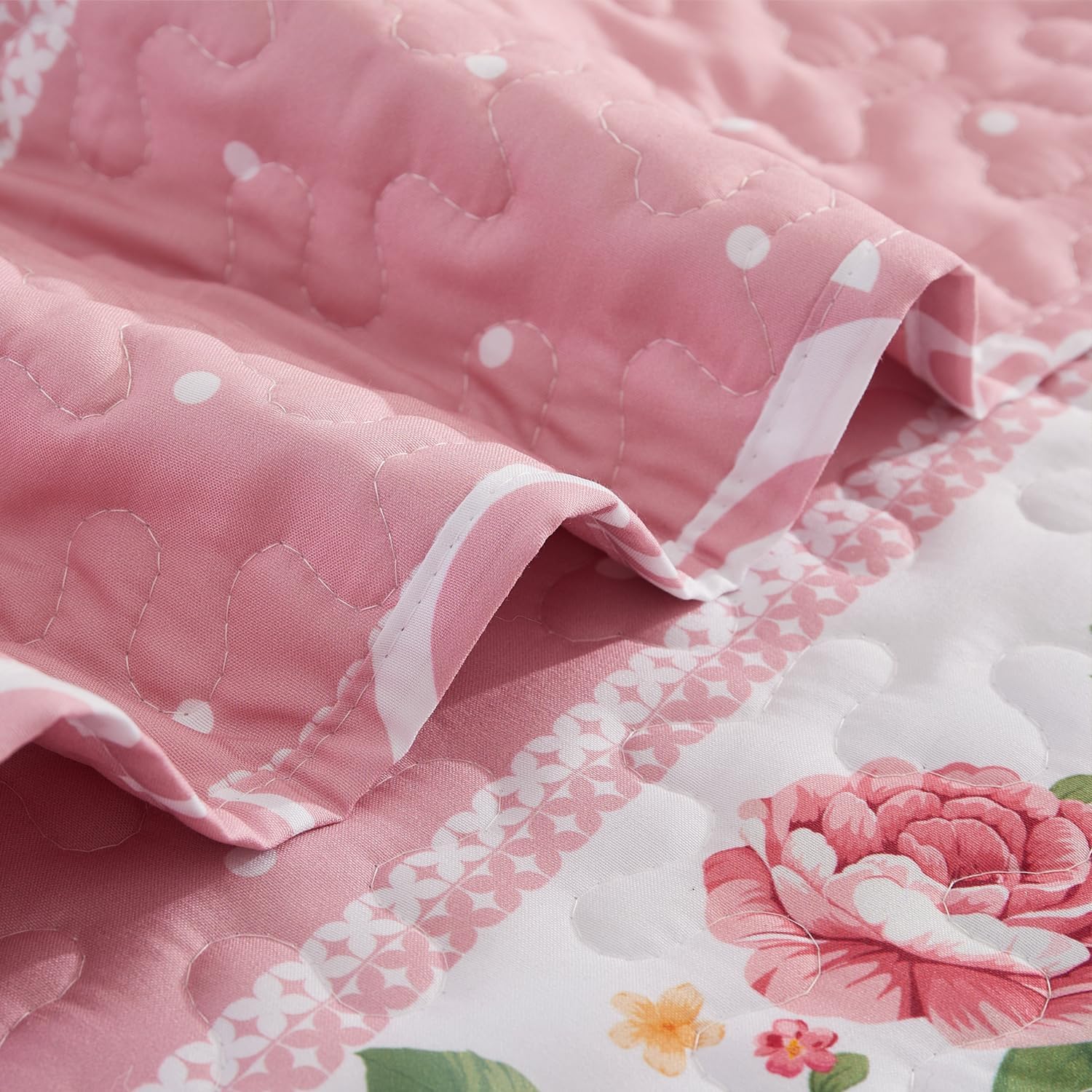 EVENHUG Floral Quilts Set Queen Size 3 Piece Pink Bedding Set Reversible with 2 Pillow Shams Bedspread Coverlet Lightweight Soft Bed Cover for All Season(92"X96",Pink) - Image 8
