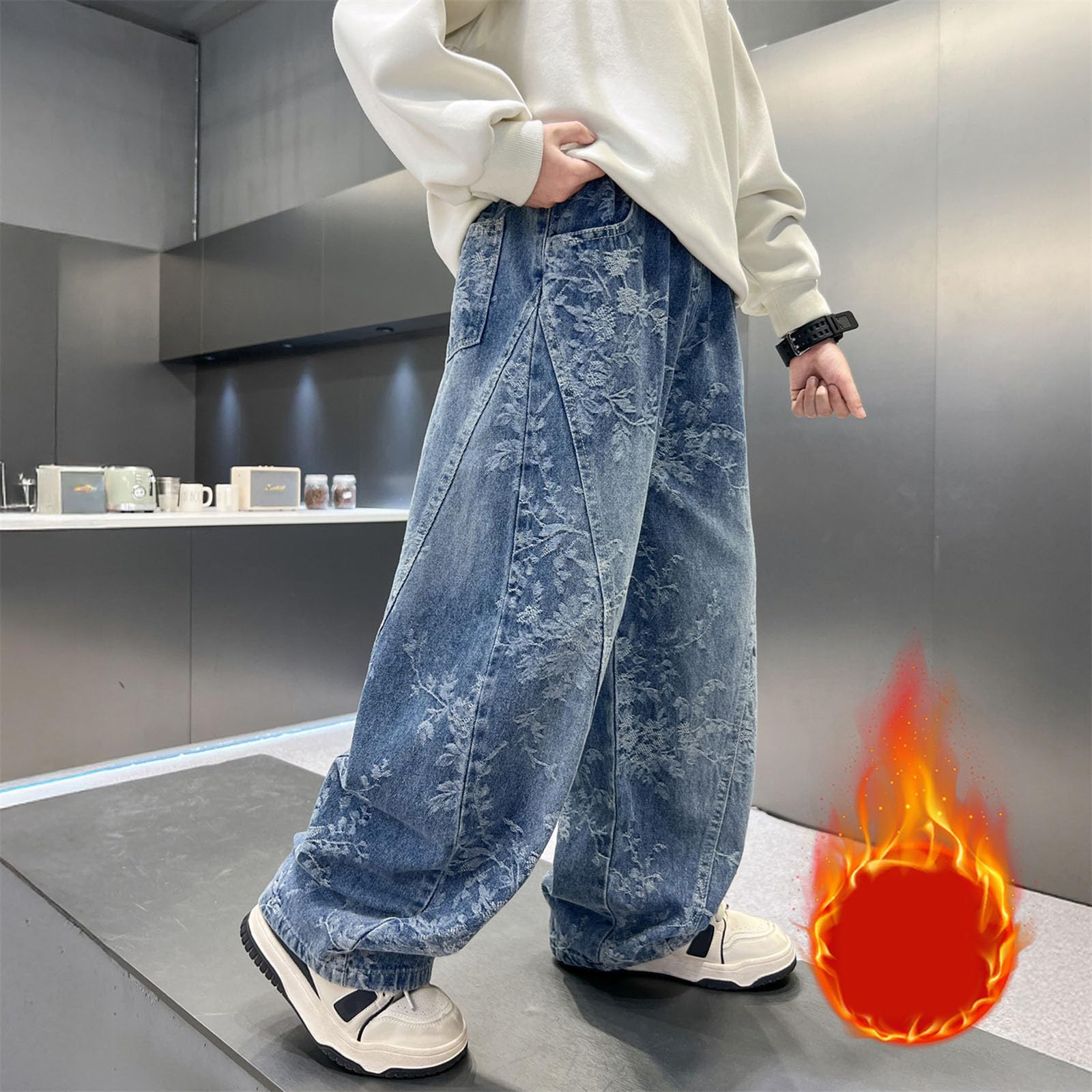 Genérico Vaqueros Elasticos Niño Pantalon Baggy Jeans con Bolsillos