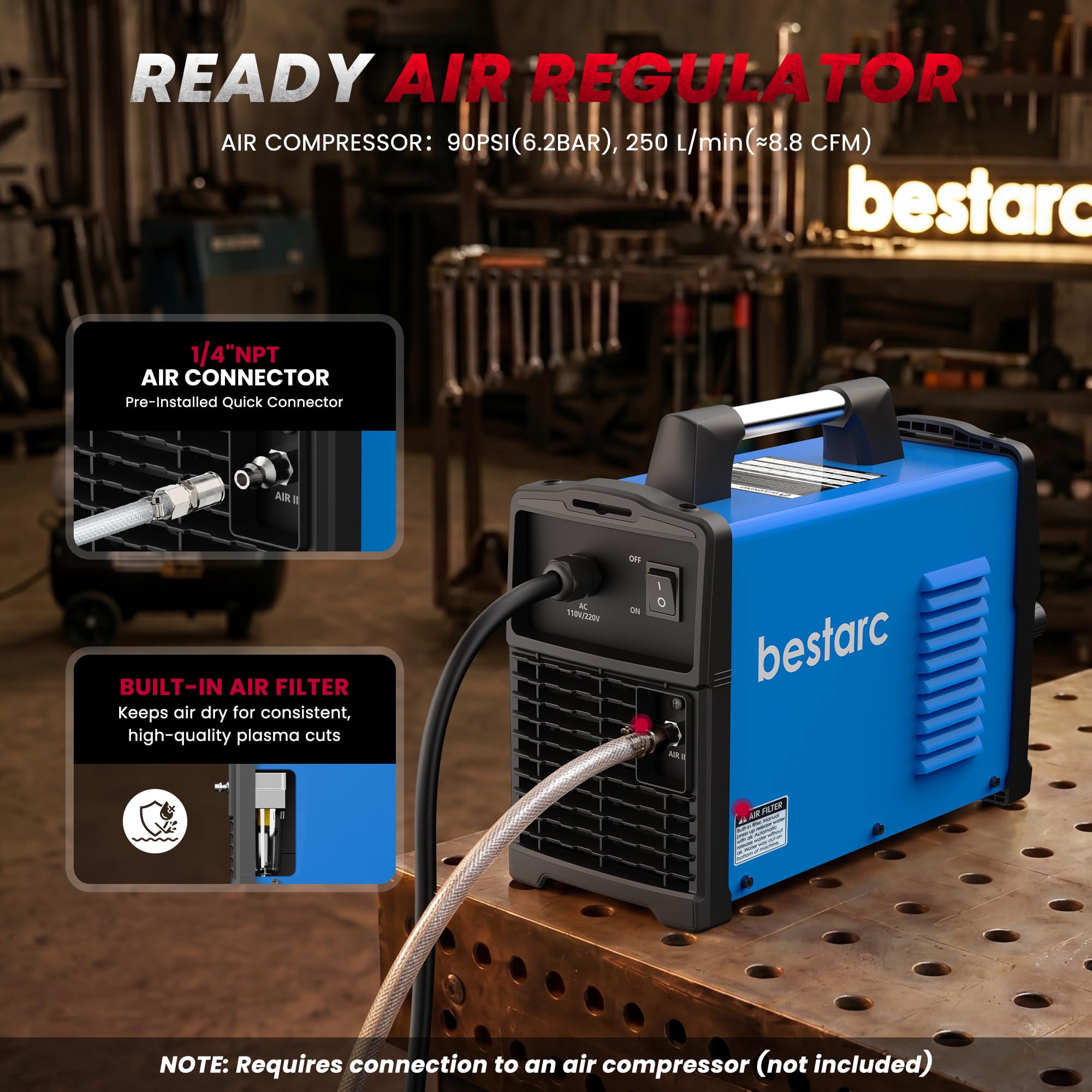 bestarc Taglierina al plasma, arco pilota [tecnologia del sensore d'aria] 110/220V BTC500DP 10a generazione, 50A schermo Display digitale al plasma macchina da taglio (BTC500DP 10GEN 110/220V)