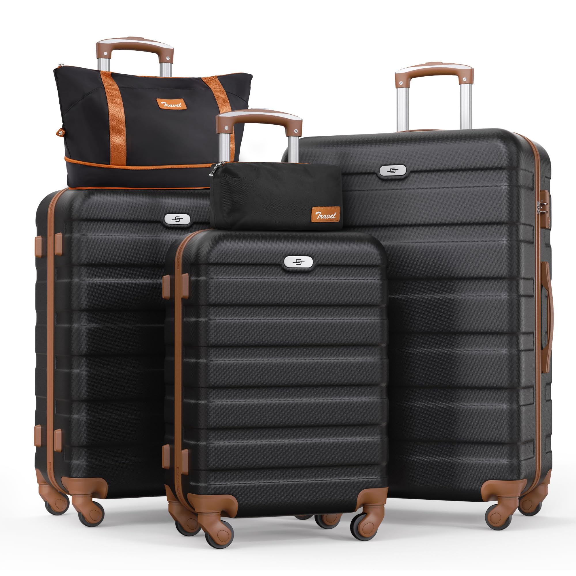Suitour Luggage Sets 5 Piece,Hardside Lightweight Carry-On Luggage Set 22x14x9 Airline Approved, Hardshell Suitcase Sets with Spinner Wheels