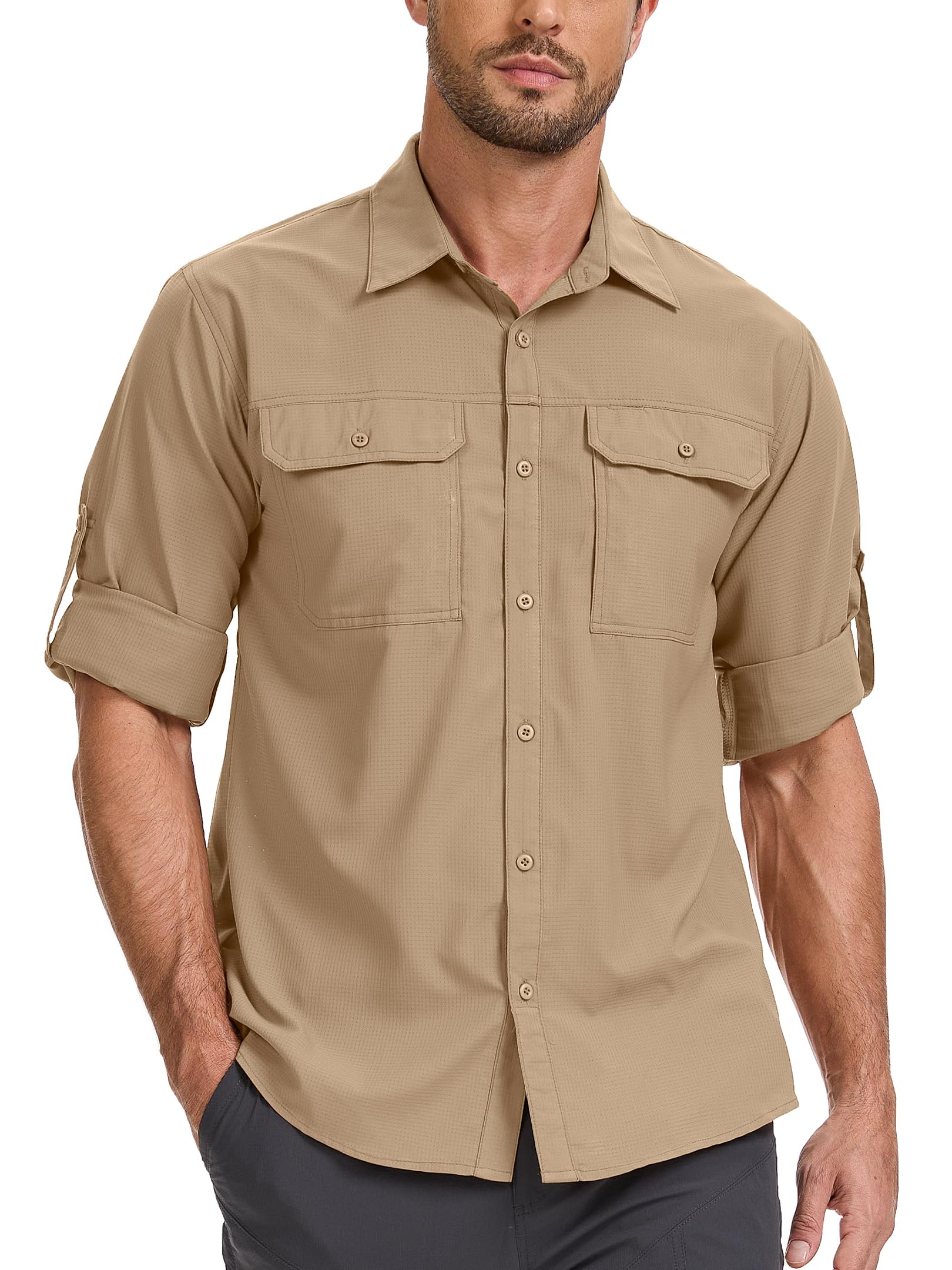 Safari Hemd Herren UPF50+ UV Schutz Outdoorhemd Wanderhemd Herren Funktionshemd Atmungsaktiv Schnelltrocknend Freizeithemd Button-Down-Hemden