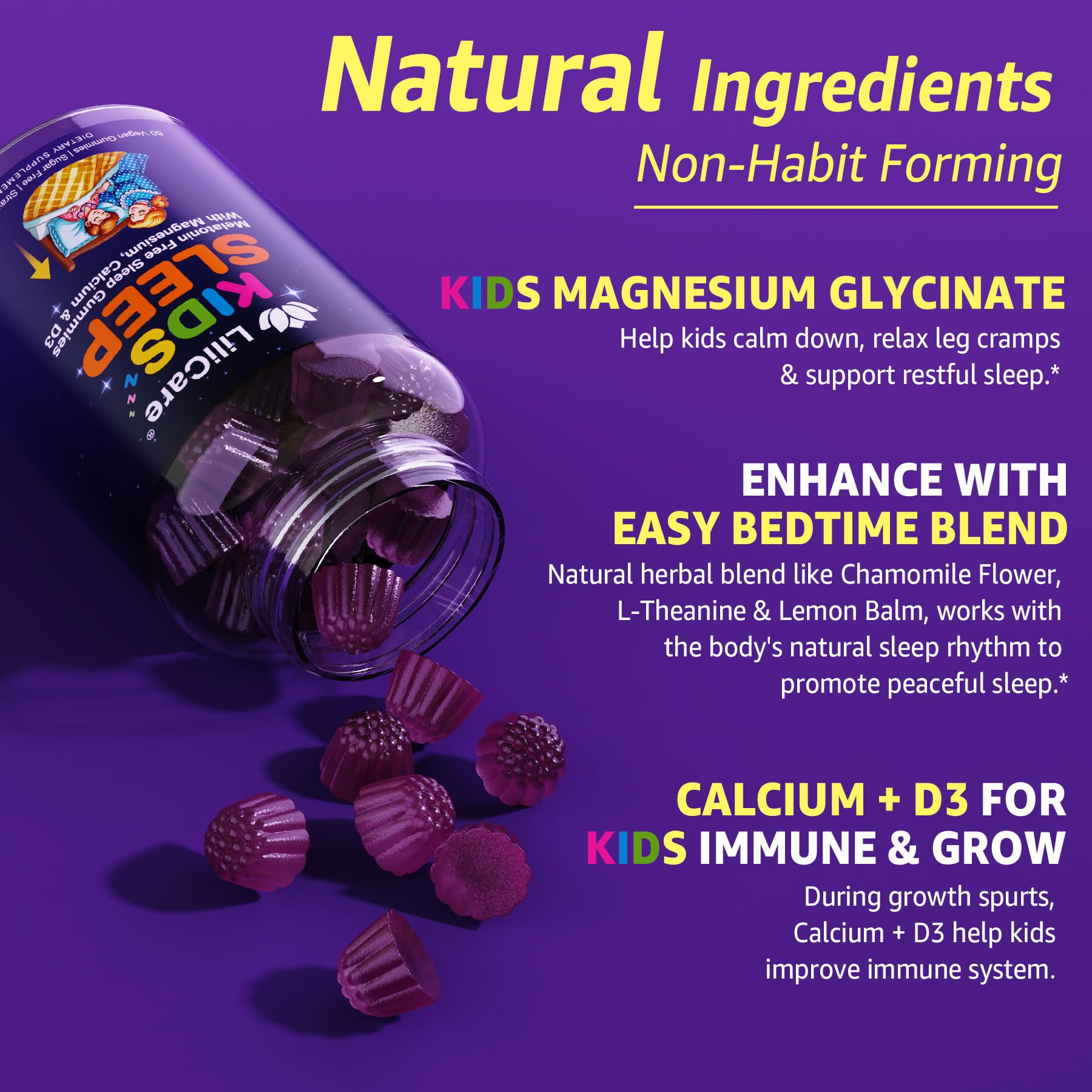Kids Sleep Gummies - Magnesium Glycinate Gummies, Melatonin Free Sleep Aid — Amazon image 5