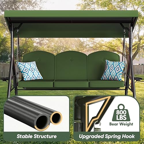 Miniatura 3 de Columpio de patio para porche al aire libre de 3 asientos con soporte de 800 libras, cama columpio convertible 2 en 1 con toldo ajustable y cojín