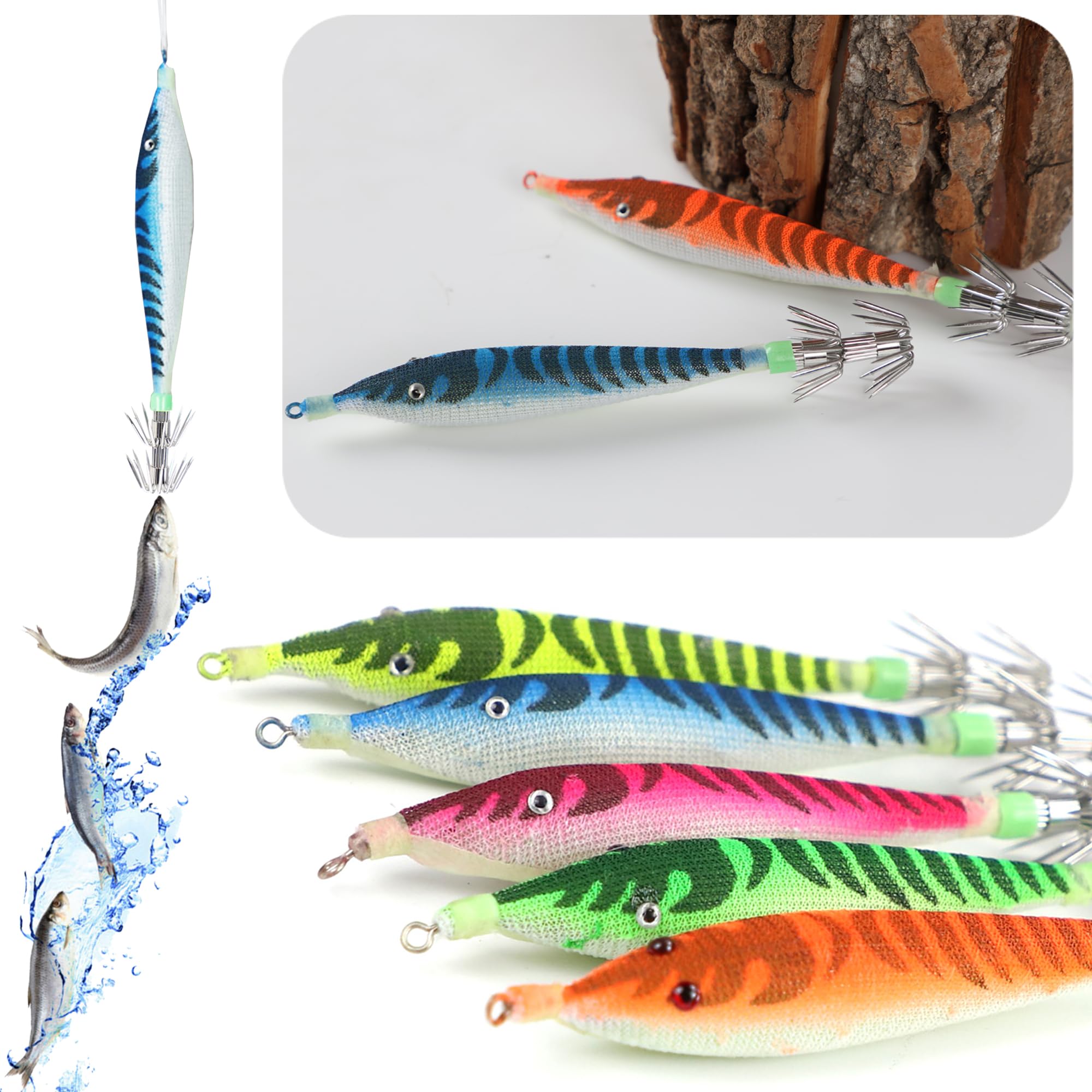 Appâts de pêche Turluttes Leurres Appâts Crochets pour Calmars Poulpes Appâts Lumineux Calmar Leurres Crevettes