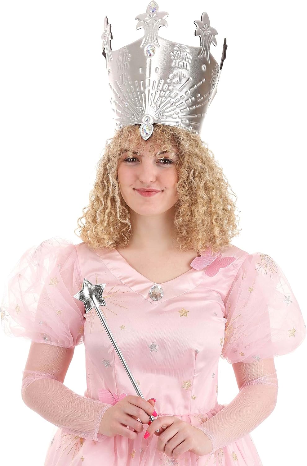 elope Glinda Crown & Wand Costume Accessory Kit - Metallic Crown with Faux Gems, 12-Inch Wand