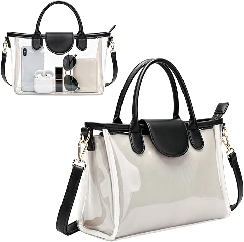 Clear Concert Bag for Women with Removable Structured Liner - Crossbody Bag