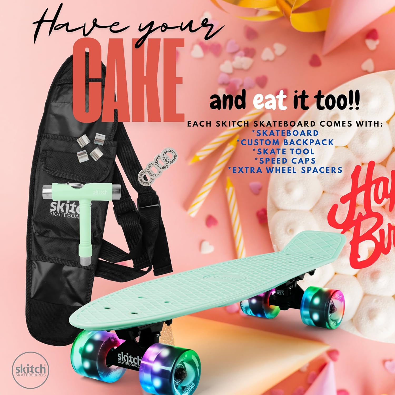 SKITCH Skateboards for Kids, Teens and Adults | Premium Skateboard Gift Set for Beginners and Pros Complete with Mini Cruiser Board + Skateboard Backpack + Video Course + Speed Control + Skate Tool