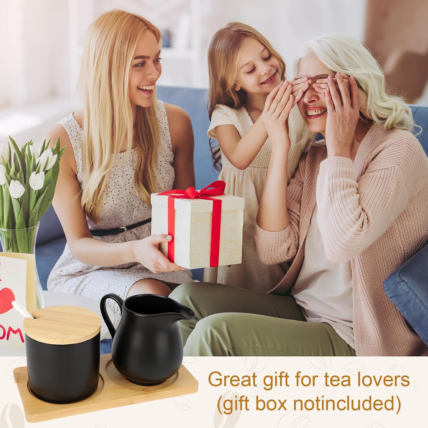 mumisuto Ceramic Sugar and Cream Serving Set with Lid and Spoon, Coffee Serving Set Coffee Bar Accessories 9oz Creamer 8.45oz Sugar (Black)