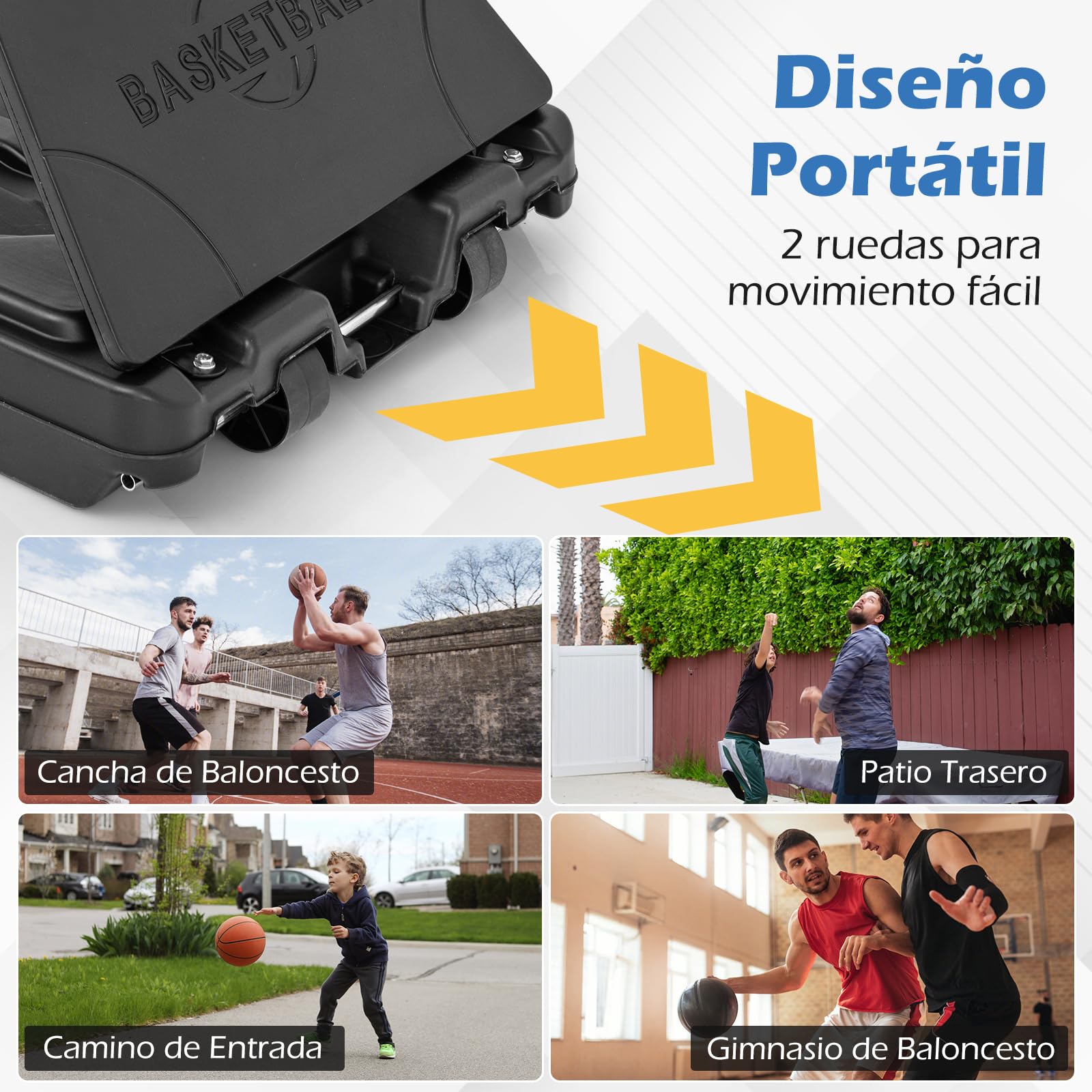 COSTWAY Canasta de Baloncesto Exterior, Altura Ajustable de 1,5 m a 3,05 m, Aro de Baloncesto Portátil PC con Base Rellenable de Agua 60 kg o Arena 150 kg, Canasta de Baloncesto Adolescentes y Adultos