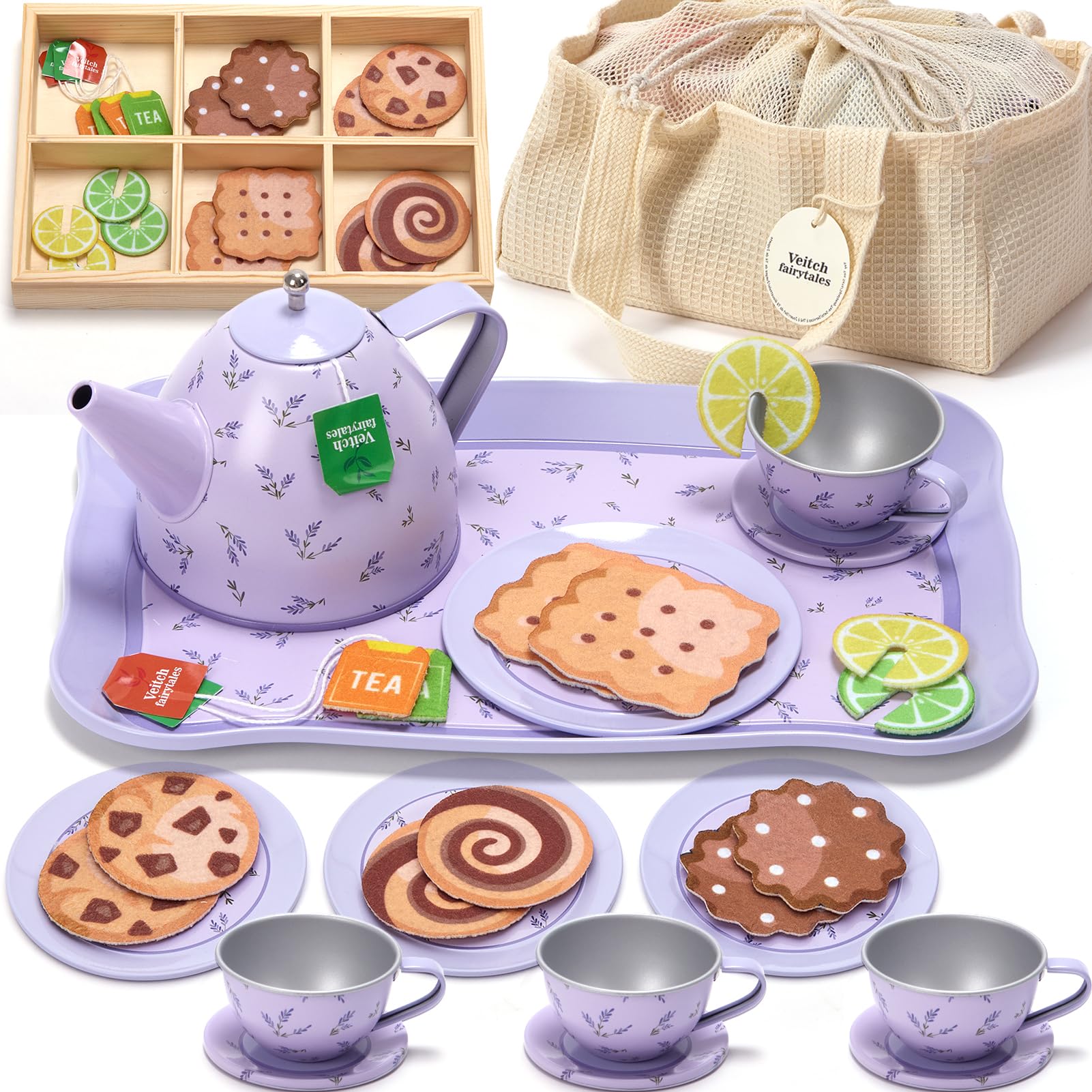 Kinder Teeservice Set Spielküche Kinderküche Enthält Teeset & Matschküche Zubehör Outdoor Kinder küchenspielzeug küchenzubehör Spielzeug Geschenk für Mädchen ab 3 4 5 6 Jahre (Lila)