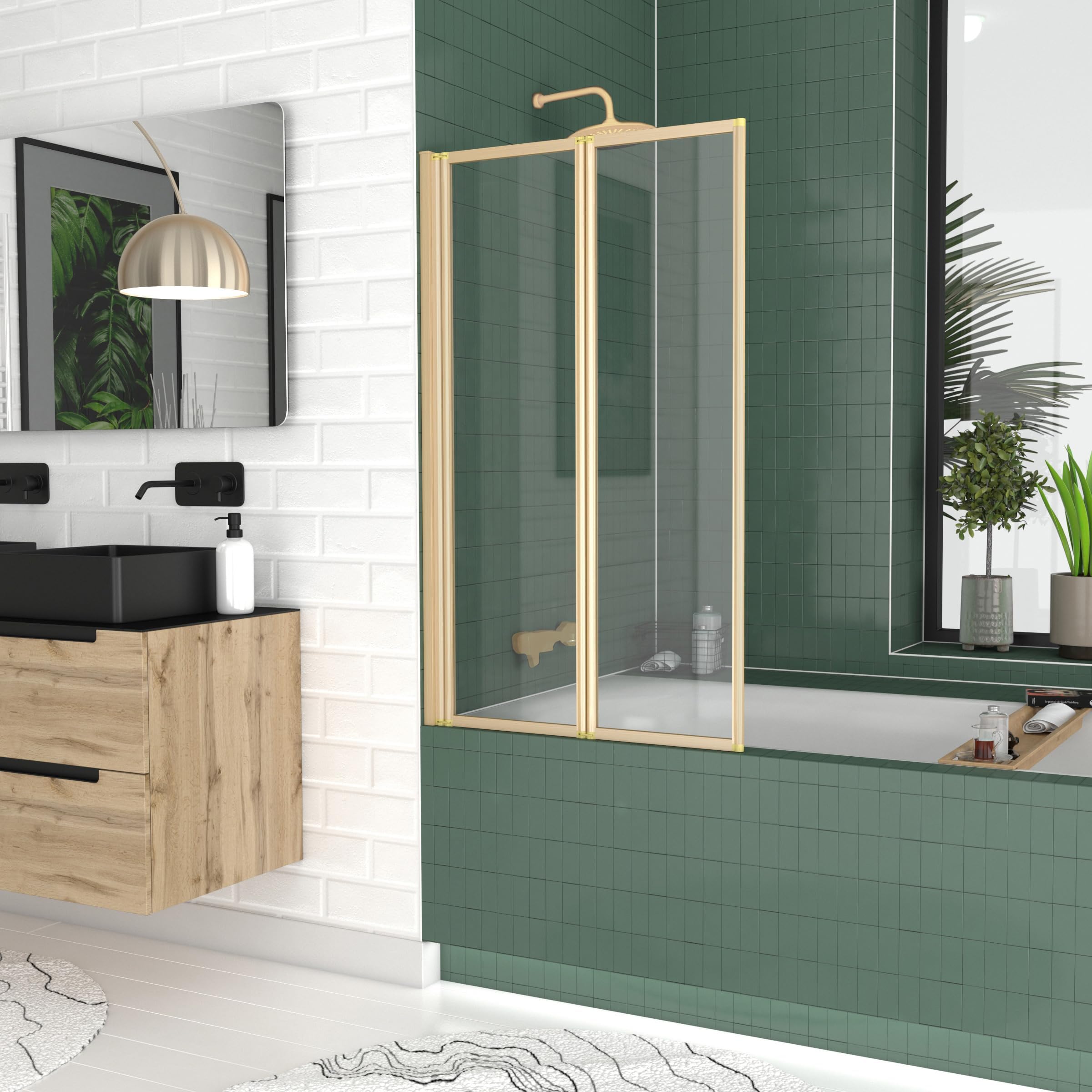 Marwell Parete pieghevole per vasca da bagno double oro, 120 x 70 cm, per vasca da bagno con vetro di sicurezza monolastra da 4 mm, due pareti pieghevoli orientabili, telaio in alluminio di alta