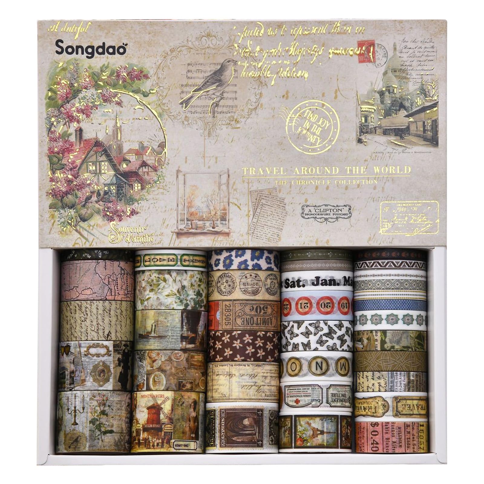 TSLBW 36 Rolls Washi Tape Sets Scrapbooking & Stamping Supplies Decorative Tape Multi-Patter Craft Tapes for DIY Journal Craft Gift Wrapping Scrapbooking (Style C) — image 1