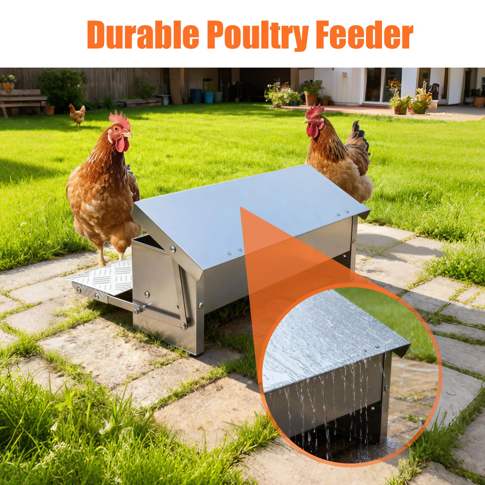 Comedero automático para pollos, comedero de aves de corral, sin residuos de metal, comedero de pedal con tapa resistente a la intemperie, comedero exterior para patos, bantamos, faisanes, 6