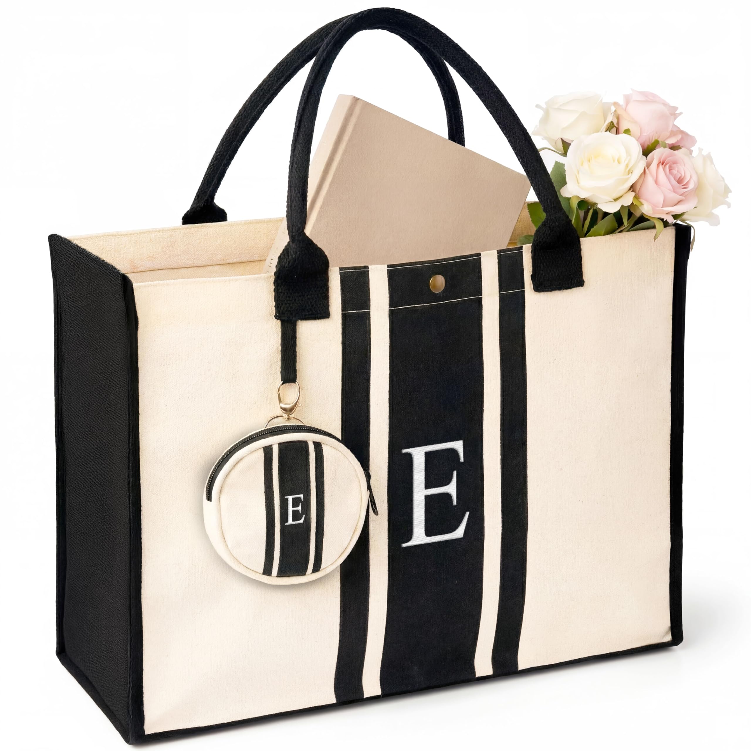 LEAFICO Initial Canvas Tote Bag – Monogrammed Gift for Women | Personalized Letter Tote for Travel Weddings Birthdays