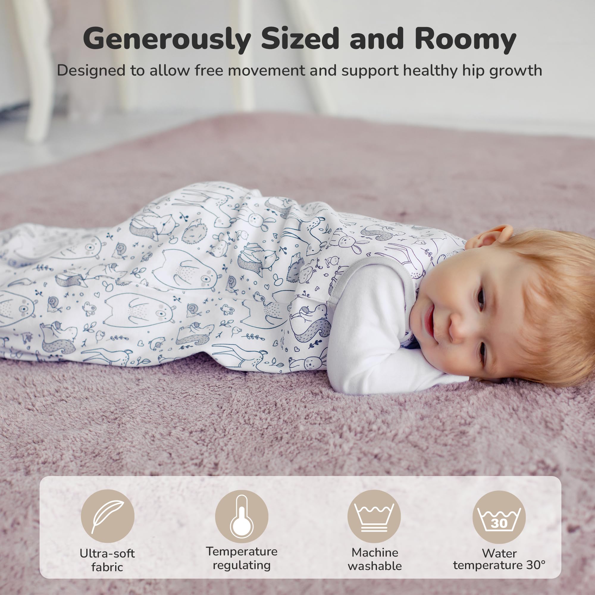 Mama Cheetah Sacco nanna da 2,5 TOG, in cotone organico, con cerniera a due vie, Swaddle Transition Baby Sleeping Bag for Newborn Infant Toddler Boy Girl, 18-24 mesi