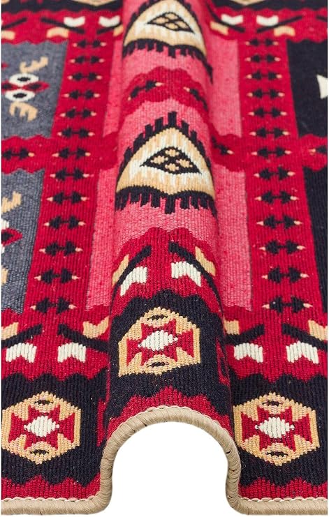 Arya Ar 28 Red Yıkanabilir Çift Taraflı Modern Desenli Dokuma Kilim, Kırmızı, 120 x 180