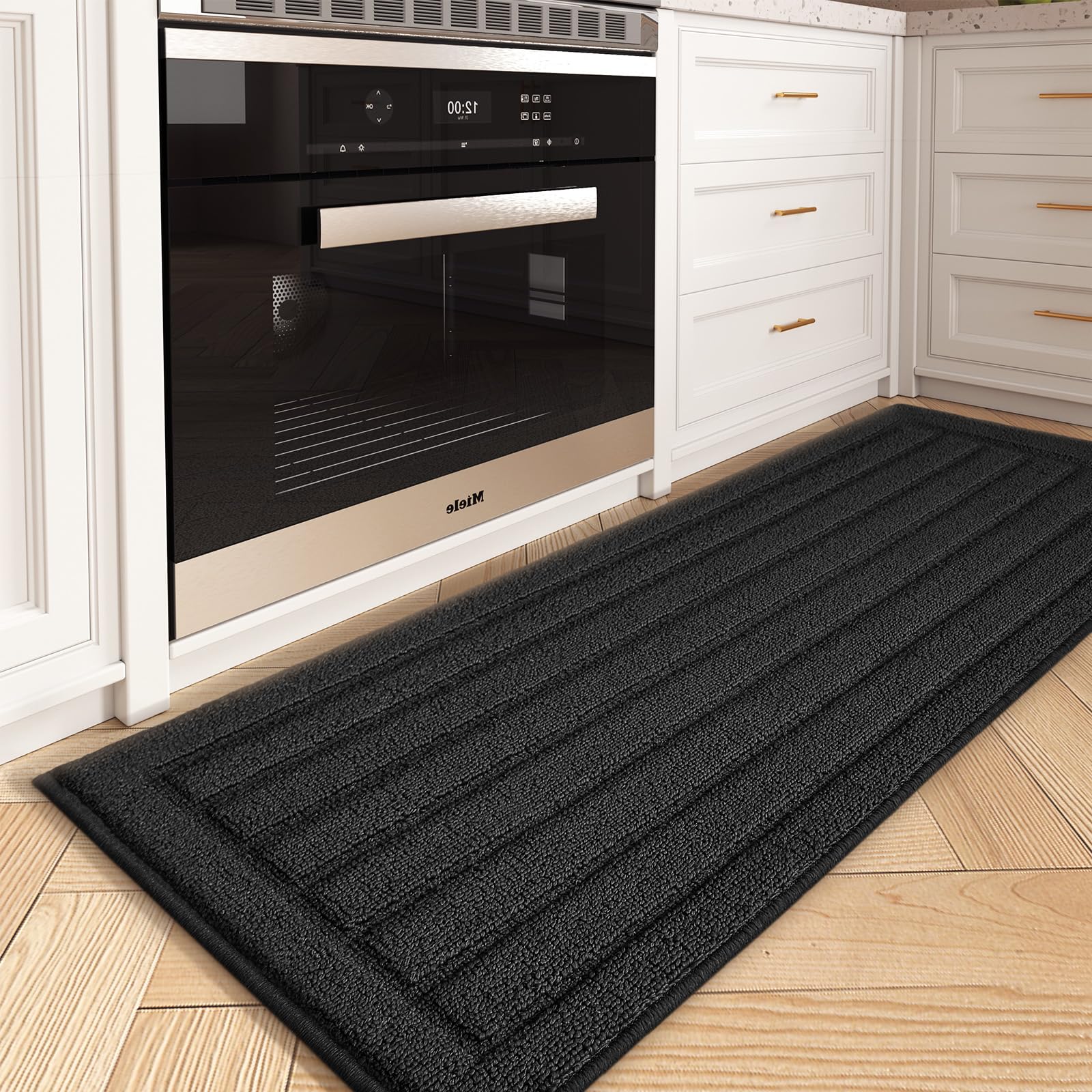 COLOR&GEOMETRY Tappeto Cucina Antiscivolo Lavabile, Tappeti Cucina Moderni, Assorbente Passatoia Cucina, Tappeto Runner Adatto Per Sala Da Pranzo, Cucina, Soggiorno (43.5x200cm, Nero)