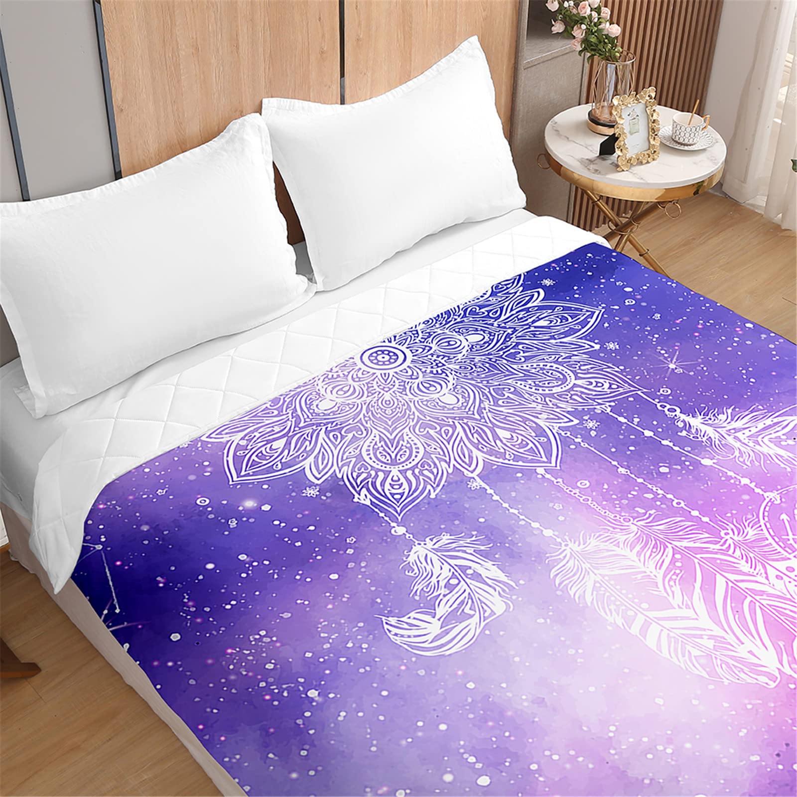 Odot 3D Atrapasueños Patrón Colcha Bouti Invierno Cama 90/150 Acolchada Colchas Cubre Cama Individual o Matrimonio Multiusos Ligera y Suave Colcha Cama (Galaxia Luz Estelar,150x200cm)