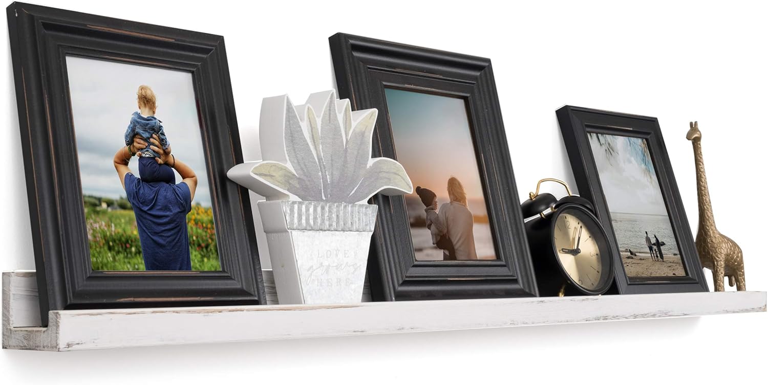 Rustic State Ted 36" Narrow Wall Mount Wood Picture Ledge Photo Frame Display Floating Shelf for Living Room, Kitchen, Bedroom, Bathroom, Office Décor Storage - Washed White