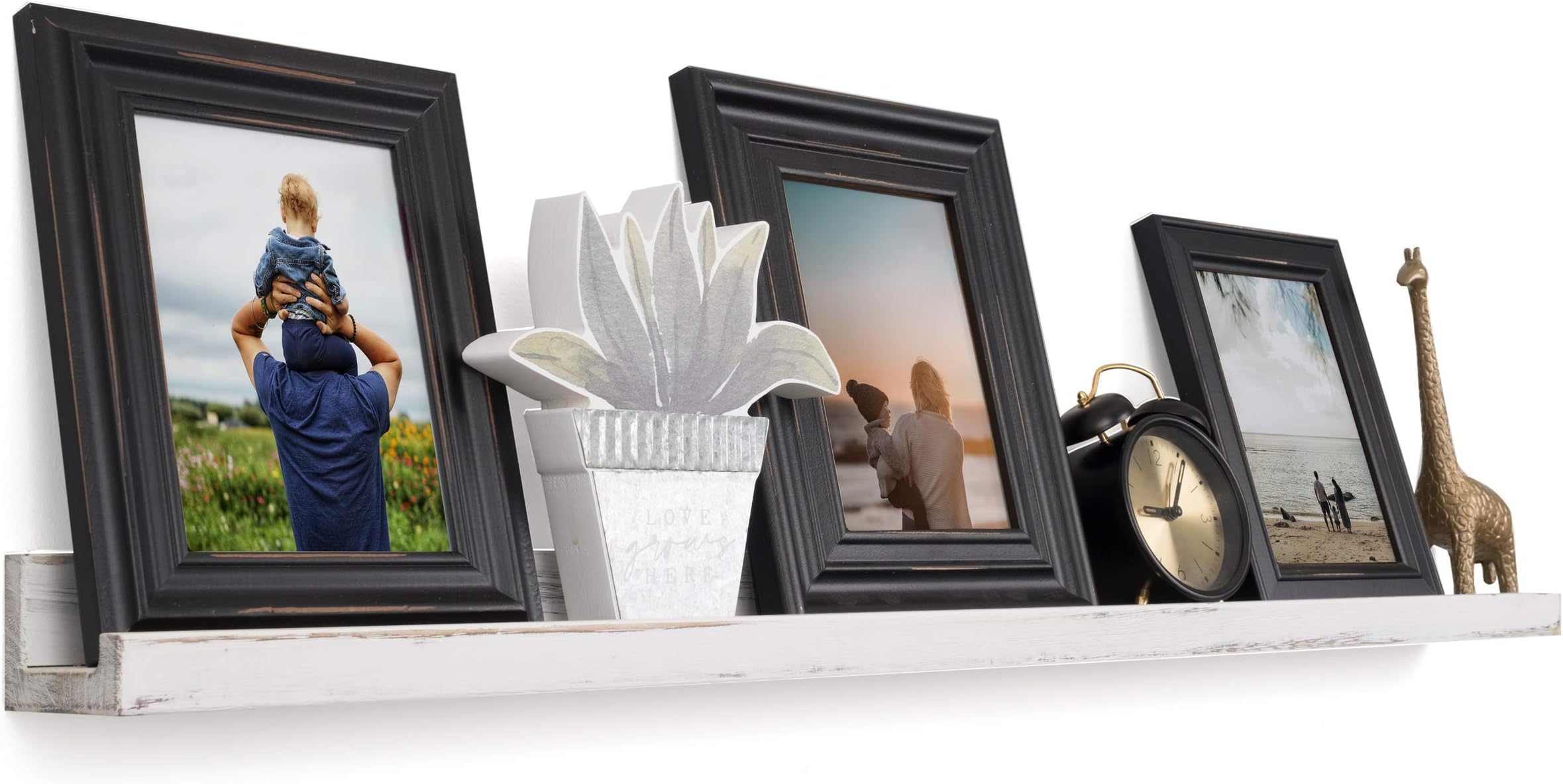 Rustic State Ted 36" Narrow Wall Mount Wood Picture Ledge Photo Frame Display Floating Shelf for Living Room, Kitchen, Bedroom, Bathroom, Office Décor Storage - Washed White