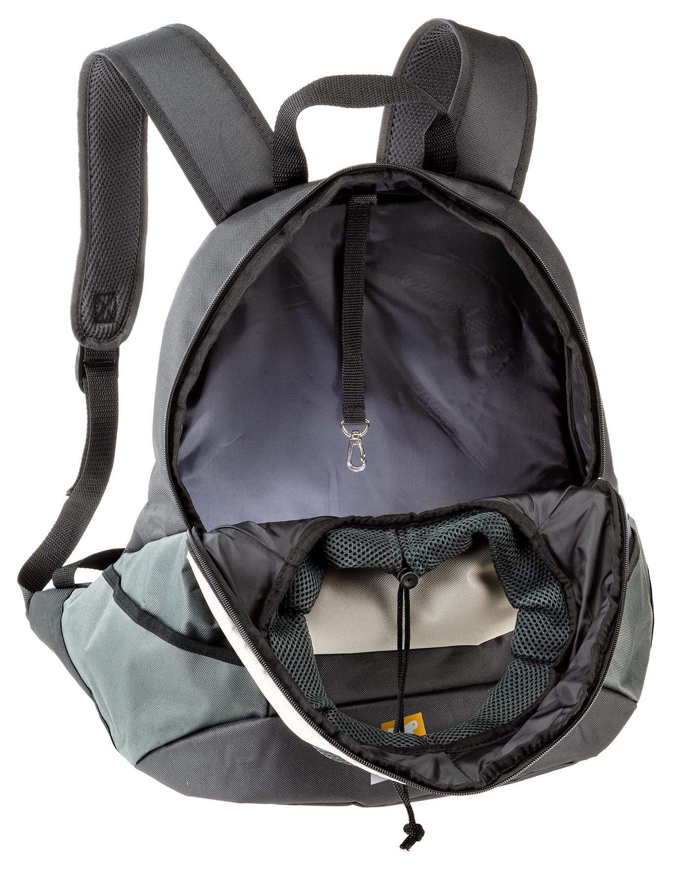 Ferplast Zaino per Cani KANGOO, Trasportino Gatto, Zaino per Gatti, Ampia Apertura, Cinghia di sicurezza, Cinghe Regolabili, Max 8 Kg, 41,5 x 20 x 43H cm, Grigio