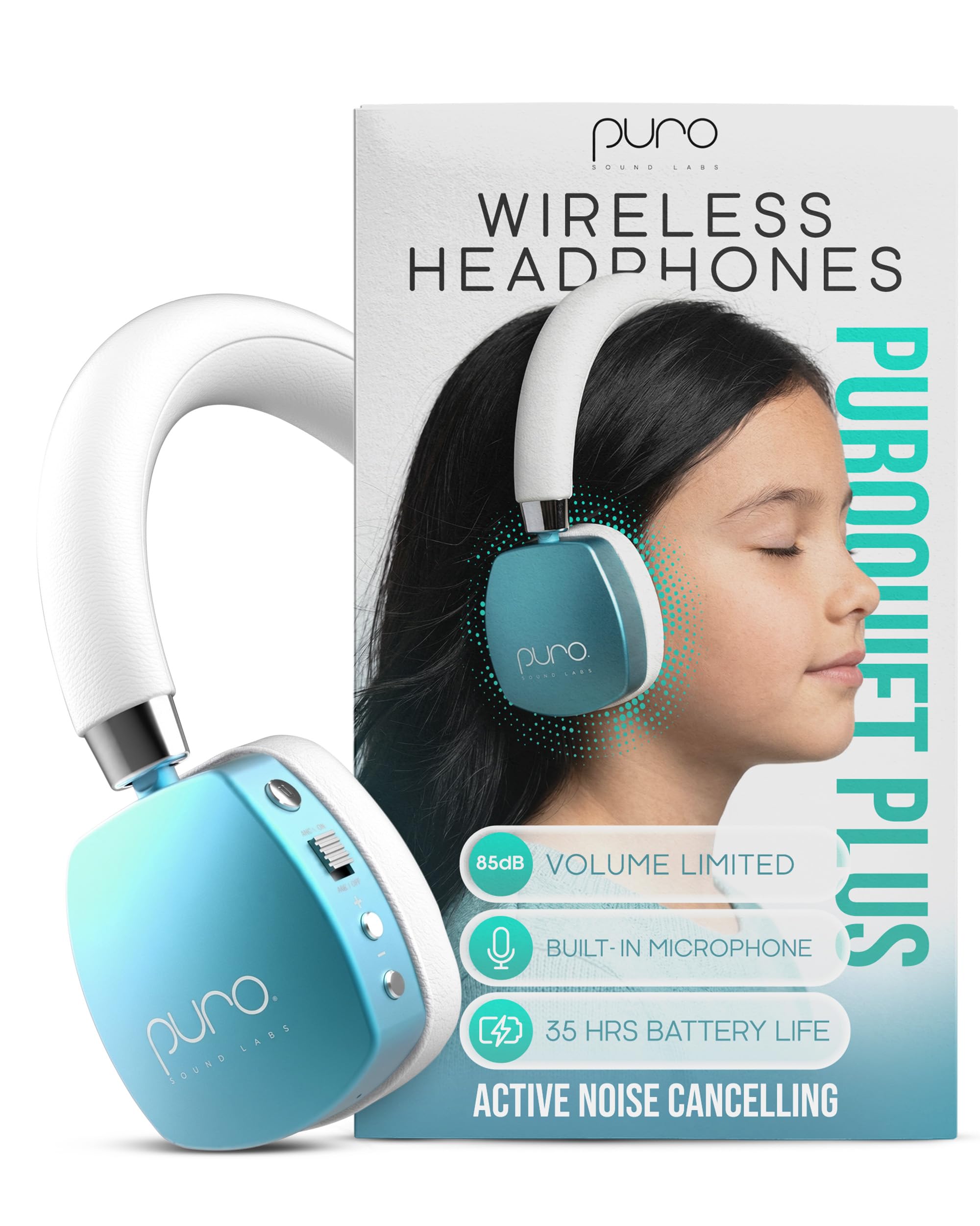 Puro Sound Labs PuroQuiet Plus Volume Limited On-Ear Active Noise Cancelling Bluetooth Headphones– Lightweight Headphones for Kids with Built-in Microphone–Safer Sound Studio-Grade Quality (Teal)-image-11