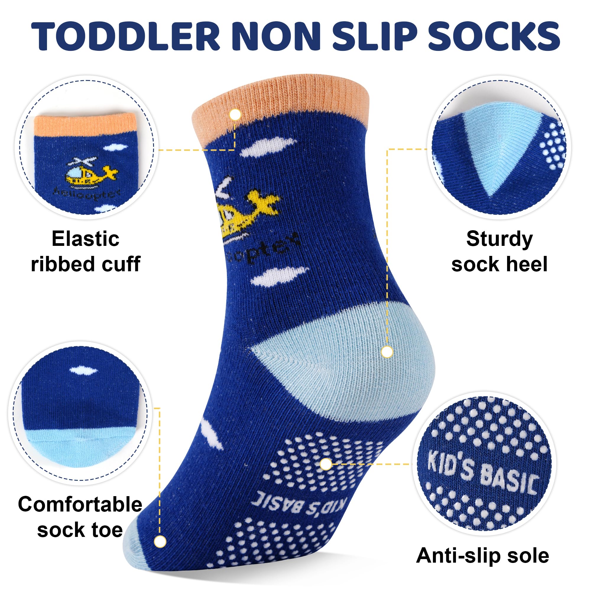ELUTONG Toddler Baby Grip Socks-Cute Kid's Non Slip Socks-12 Pairs Of Baby’s Socks Suitable Baby Kids Aged 1-7 Years - 3
