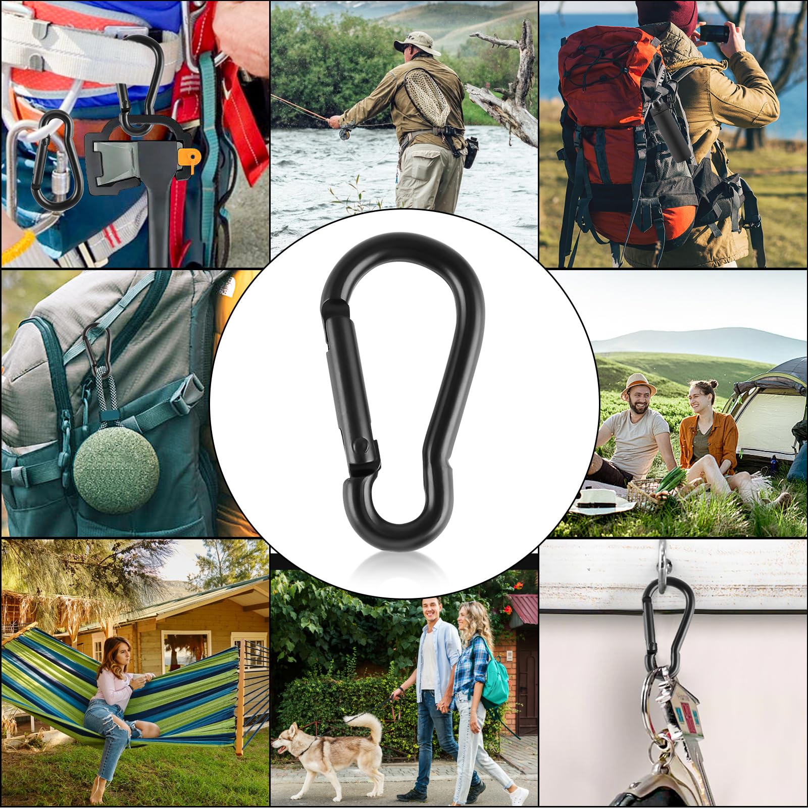 Lot De 28 Mousquetons Noirs 50 Mm - En Aluminium, Charge 5 Kg - Multicolores Pour Sac à Dos, Camping, Rangement