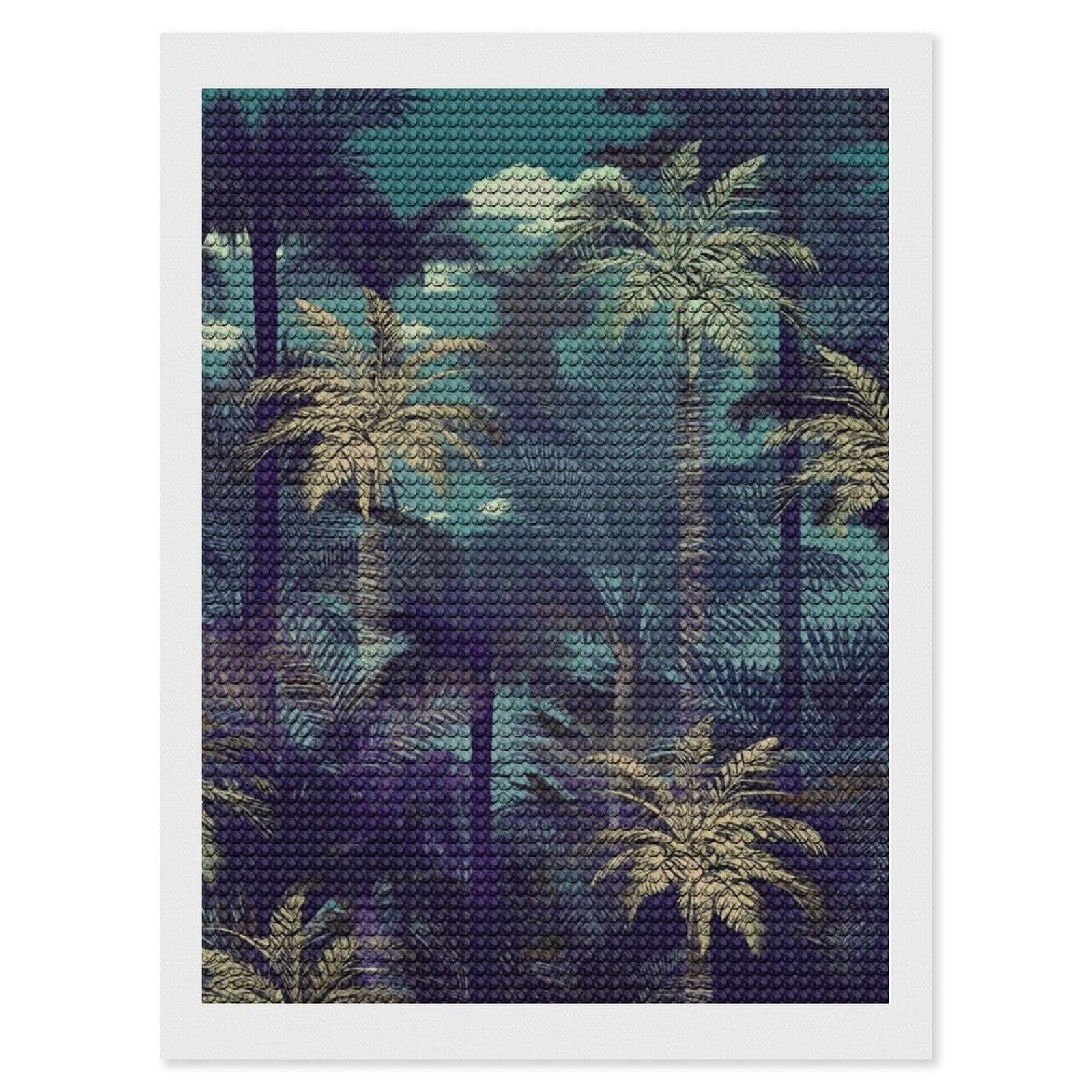 Fantasy Palm Tree Jungle Diamond Art Kits for Adults, DIY 5D Diamonds Painting Kits for Beginner, Round Full Drill Diamond Dots Painting, Diamonds Pictures Gem Art and Crafts Wall Decor 12"x16"