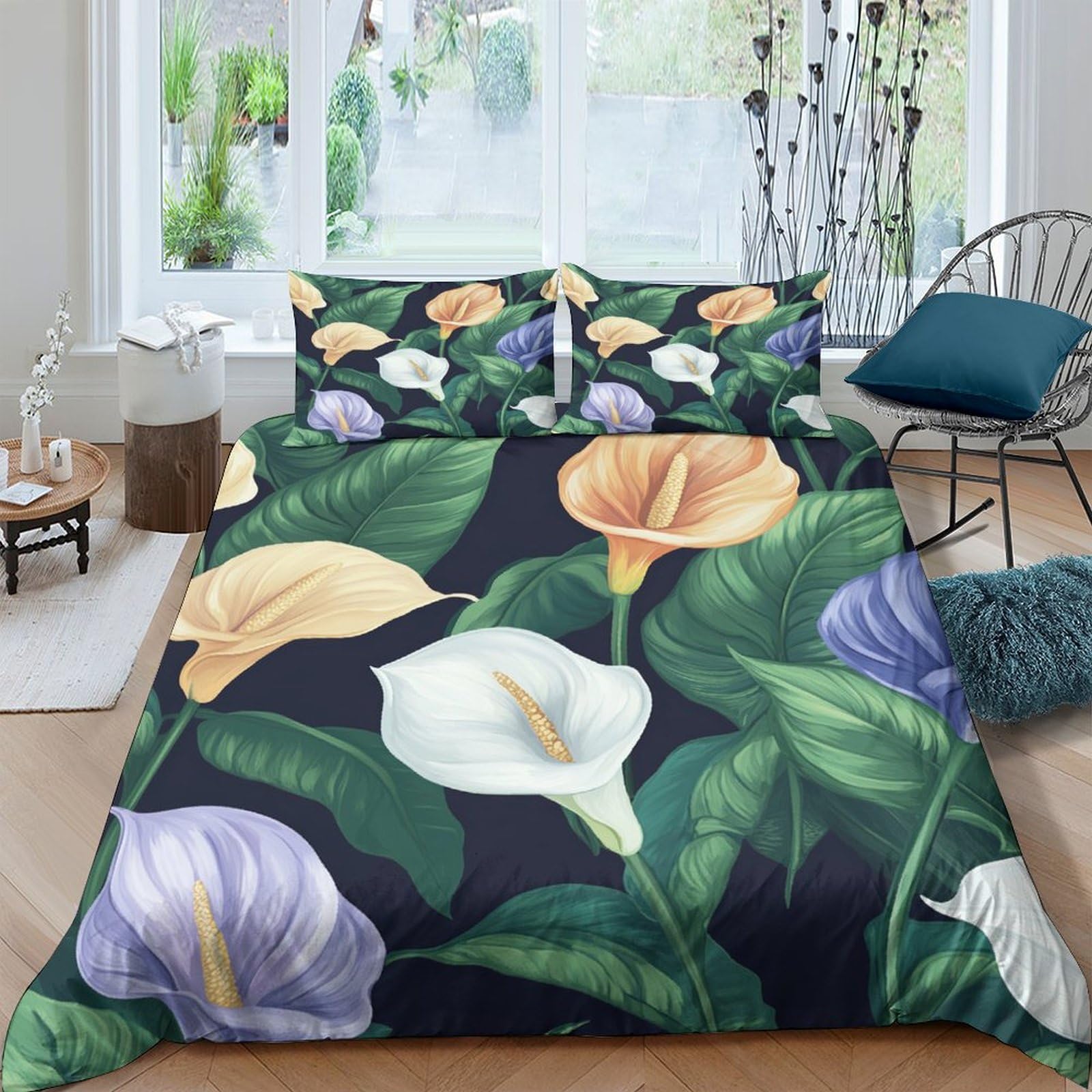 Ctjqhvkz Style-5 3D Printed Calla Lily Fitted Sheet Microfiber Soft Breathable Botanical Garden Mattress Cover For Bedroom Guest Room Decor Single（135X200cm）