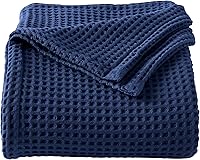 Brielle Collection 100% Cotton Waffle Weave King Bed Blanket - Soft Breathable All-Season Layering Blanket, Navy