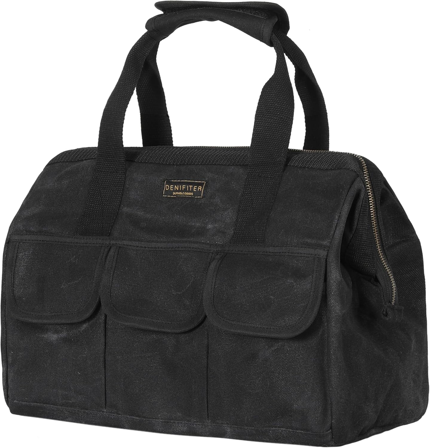 Heavy-Duty 16oz Waxed Canvas Tool Tote with Zipper, Multi-Purpose Organizer Tool Pouch with 15 Pockets | 15"L X 7.8"W X 11.5"H