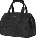 Sac à outils, 13-inch Sac à outils imperméable à large bouche, fourre-tout avec poignée pour outils, clés, tournevis (13 X 7.8 X 9 Kaki