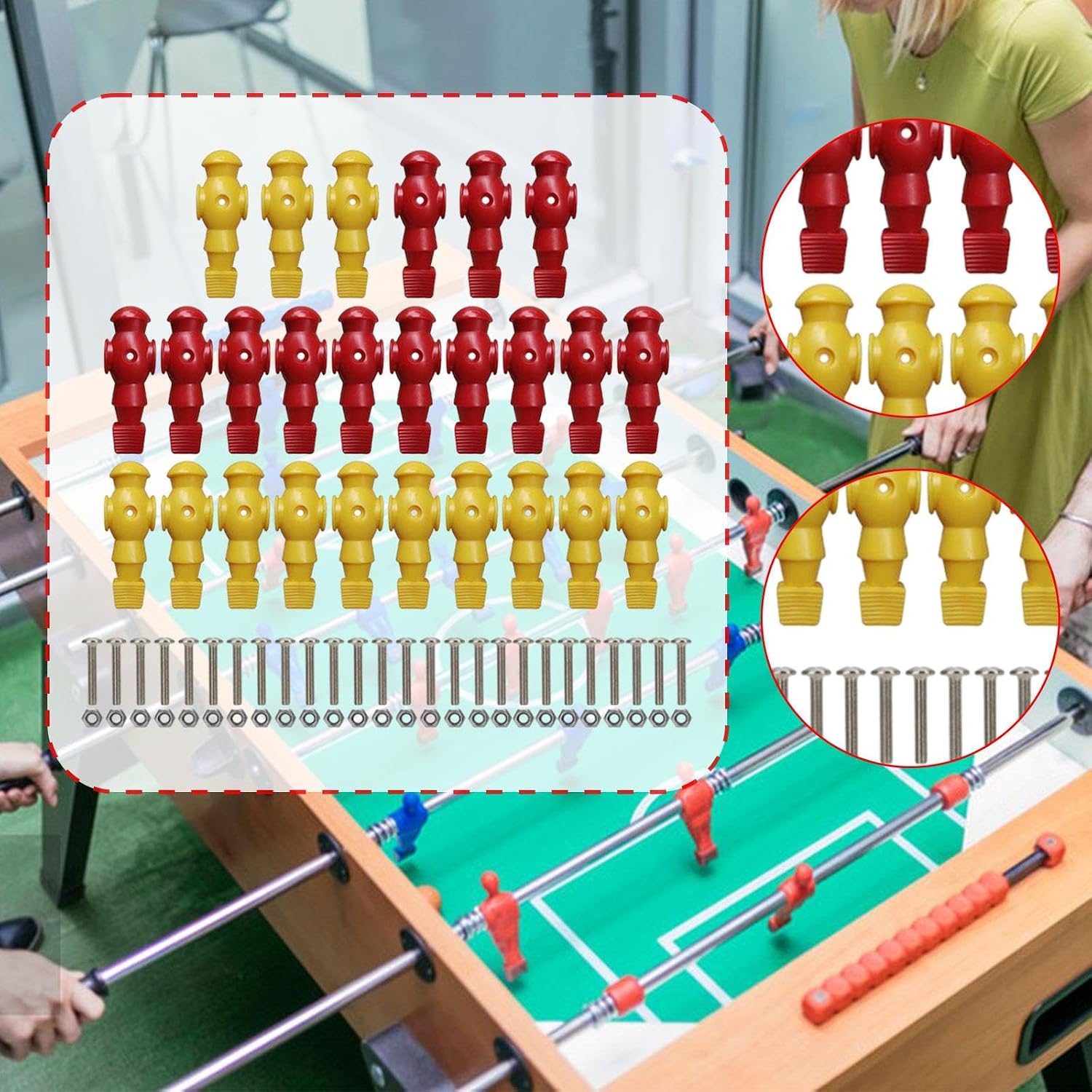26 Pieces Table Soccer Players Football Machine Accessories Easy Installation Repair Parts Foosball Men Foosball Players(Red Yellow)