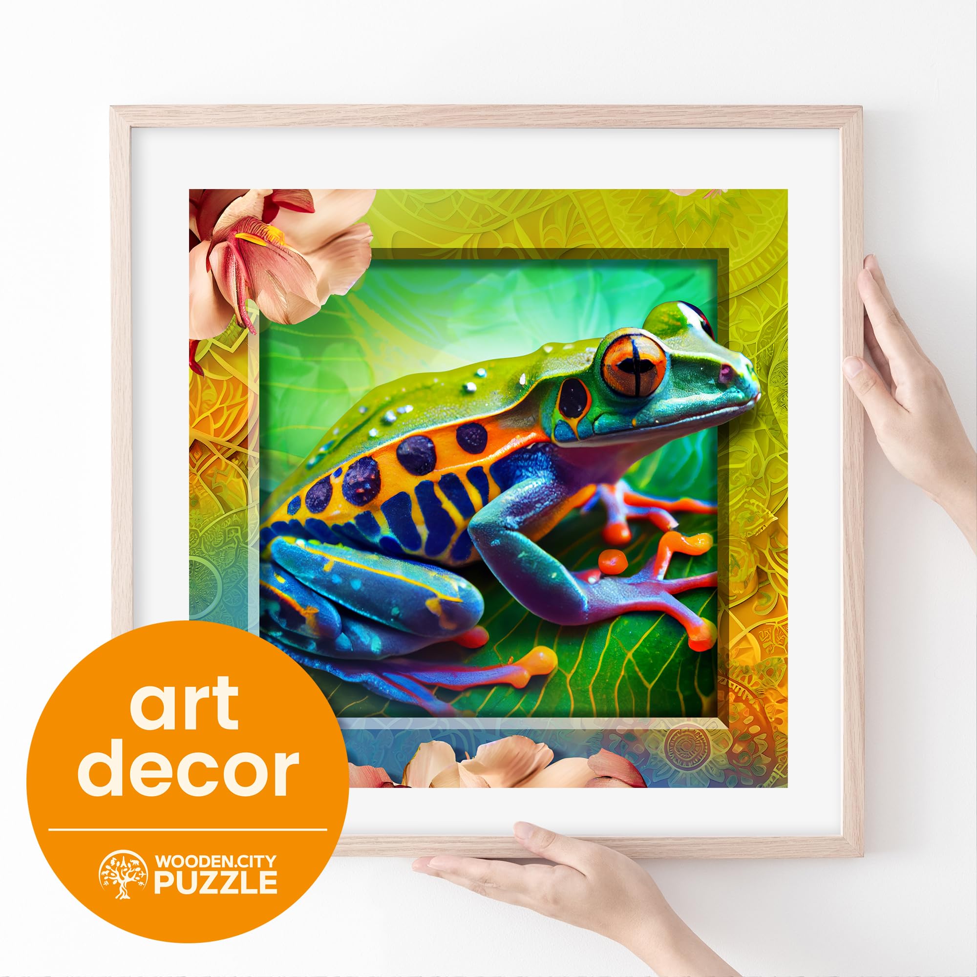 WOODEN.CITY Puzzles en bois coloré grenouille de 250 pièces – Puzzles en bois vibrant pour adultes – Puzzles difficiles en bois en forme d'animal – Puzzles uniques en bois mosaïque pour adultes