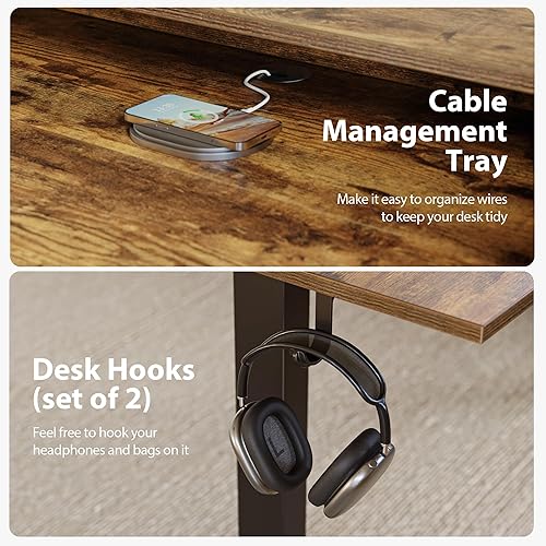 Miniatura 9 de Agilestic Escritorio eléctrico de pie en forma de L con 2 cajones, escritorio ergonómico de altura ajustable de 63 pulgadas con almacenamiento,