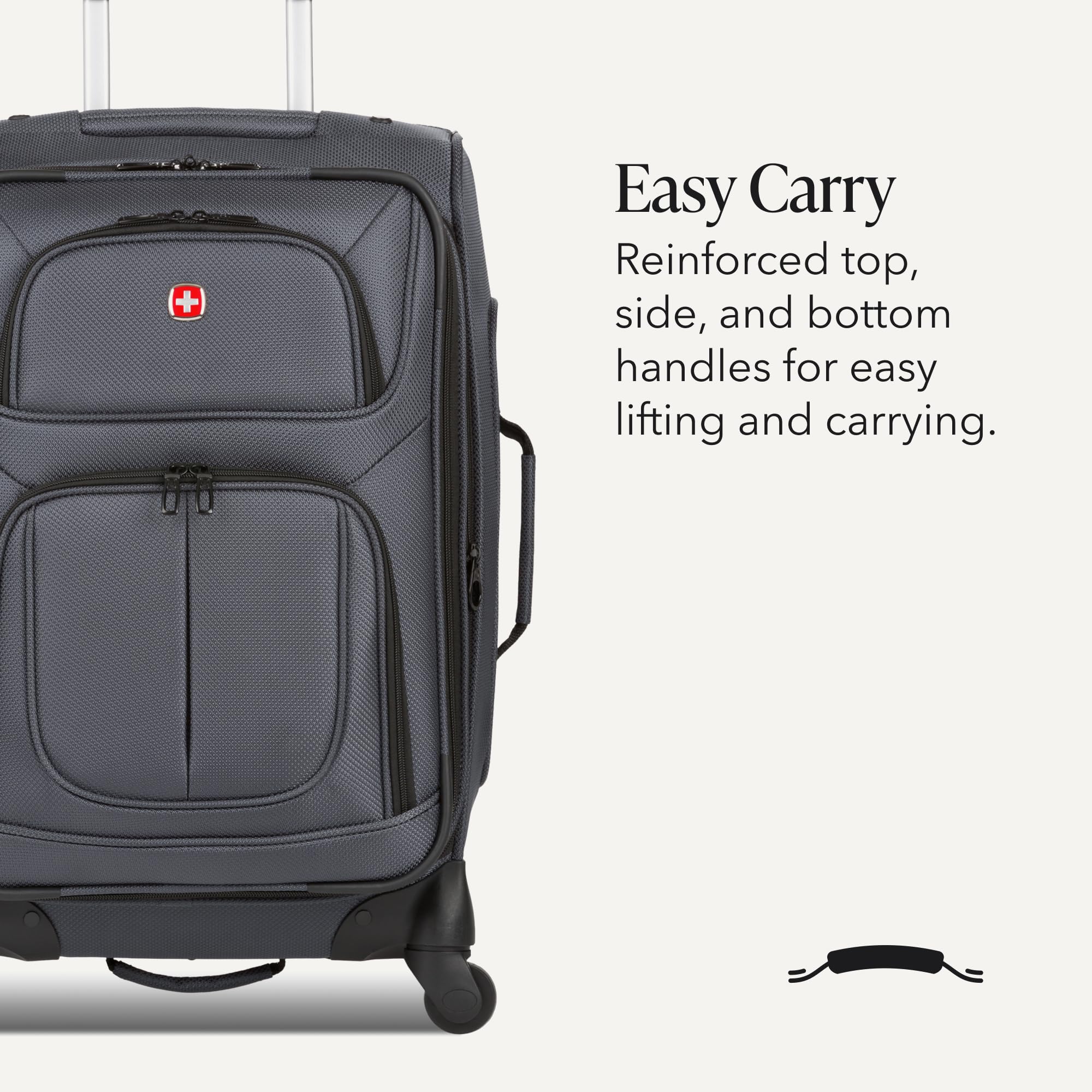SWISSGEAR Sion Softside Expandable Spinner Luggage Durable Lightweight Travel Suitcase, Dark Grey, 2-Piece Set (Carry-On/Medium) view 6