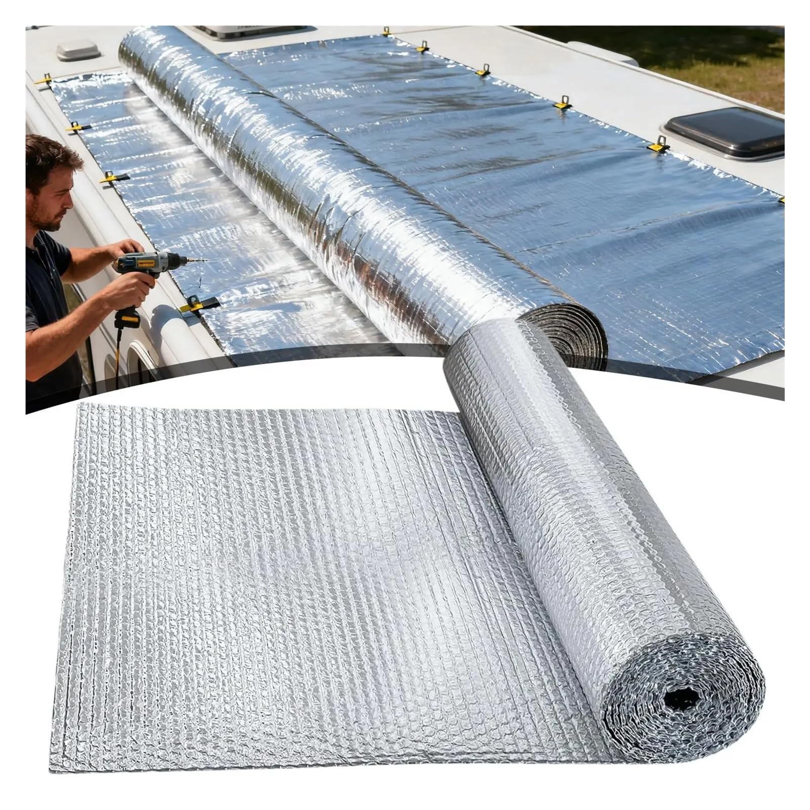 Schiuma di alluminio autoadesiva Pannello isolante a bolle riflettenti Foglio di alluminio Schermatura a Doppio rotolo riflettente for la porta del garage sul tetto camper(15FT)