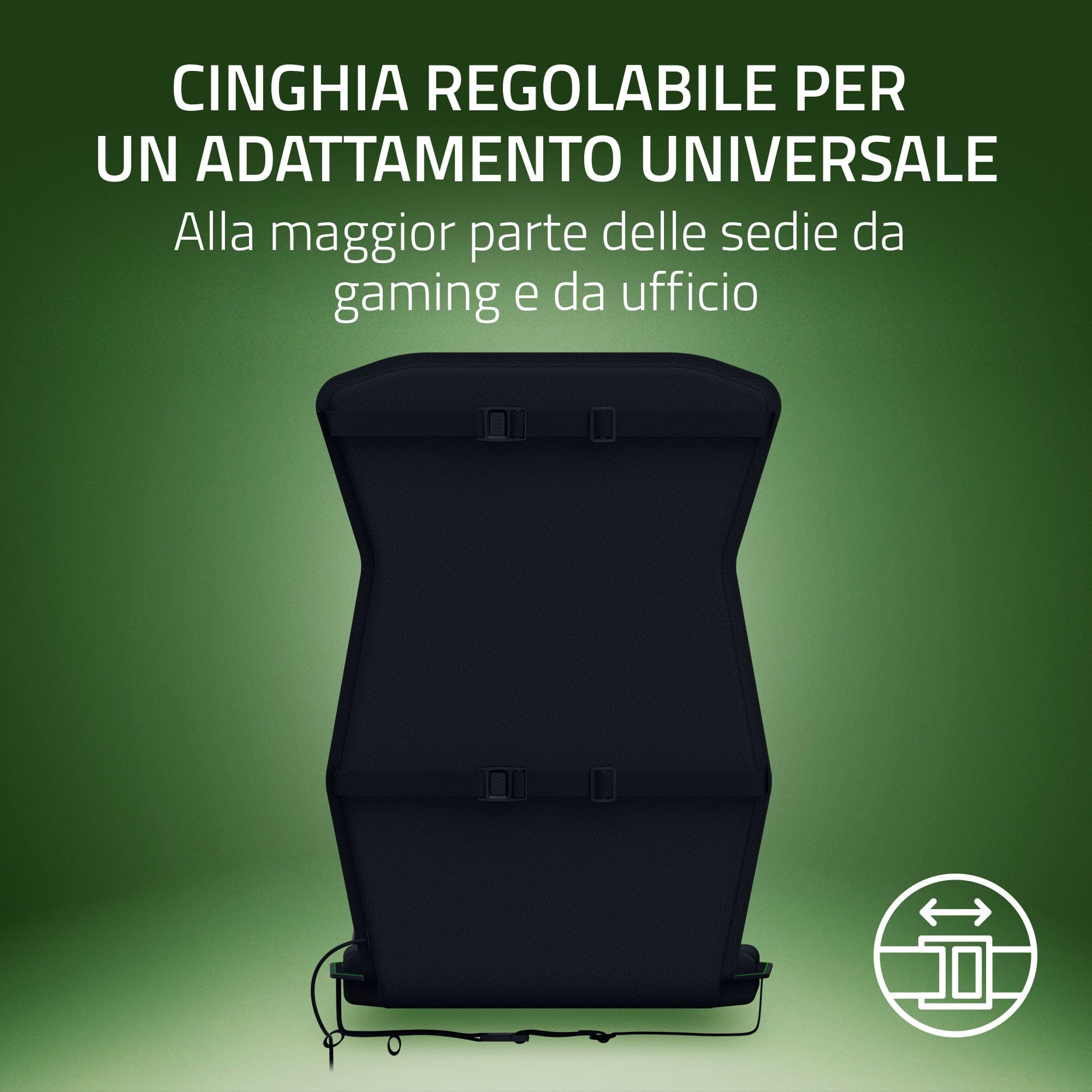 Razer Freyja - Cuscino da gioco con tecnologia aptica Sensa HD (HyperSpeed Wireless e Bluetooth, per sedie da gioco e da ufficio, equalizzazione aptica tramite Synapse) Nero