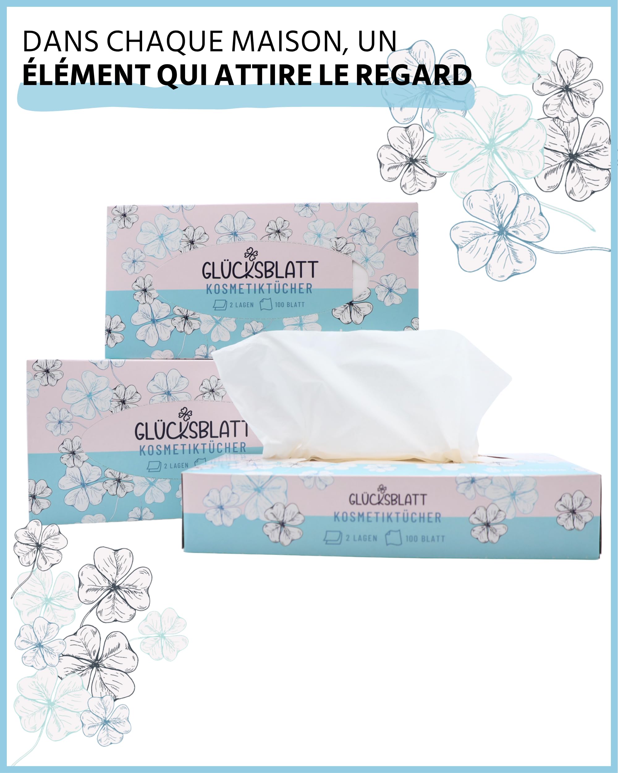 Glücksblatt Mouchoirs cosmétiques 2 couches, 4000 mouchoirs, 40 x 100 feuilles, doux et doux, convient à tous les systèmes de distribution courants