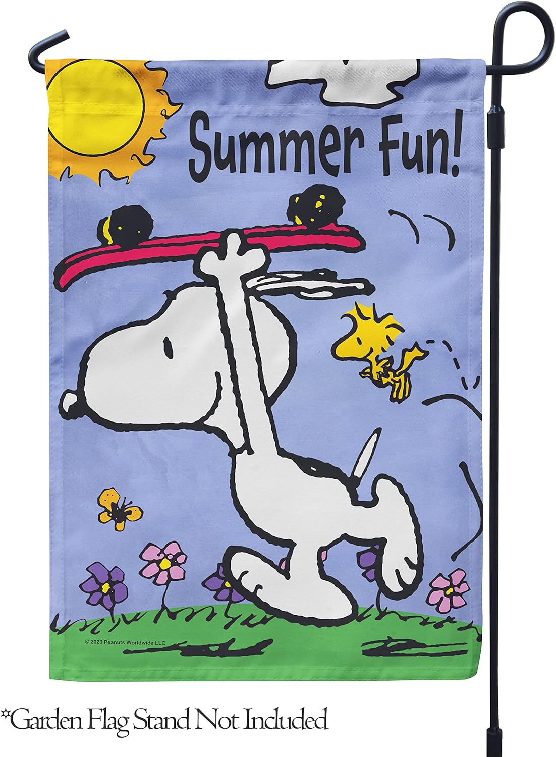 Flagology, PEANUTS Skateboarding Snoopy – Garden Flag 12" x 18", Outdoor Flag, Exclusive Premium Fabric, Officially Licensed PEANUTS®, Summer