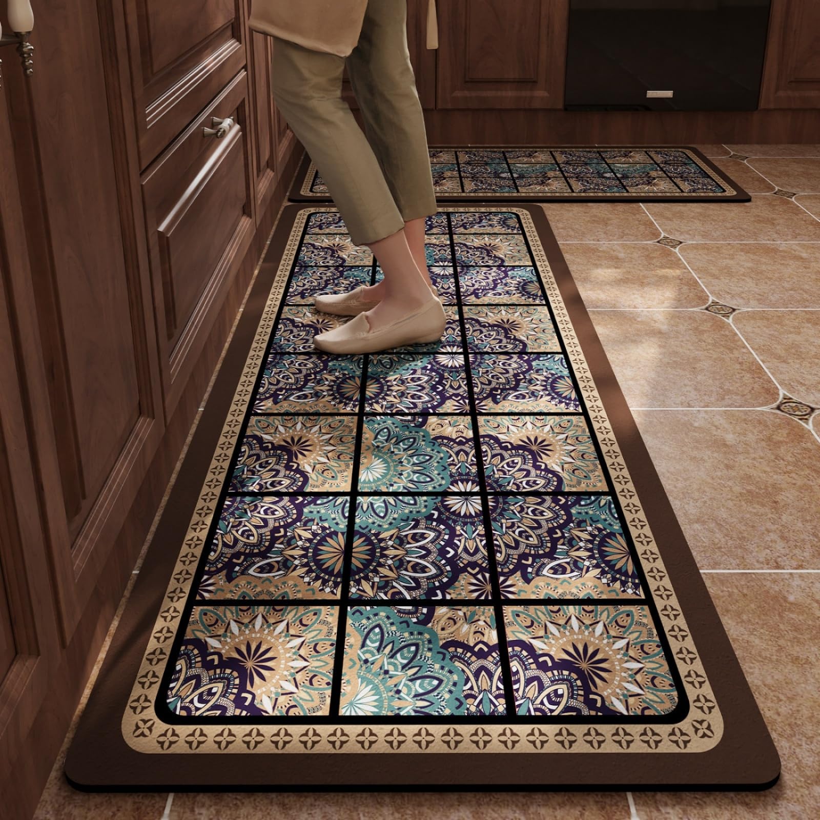 Tapis de cuisine 2 pièces bleu violet idéal pour couloir et entrée