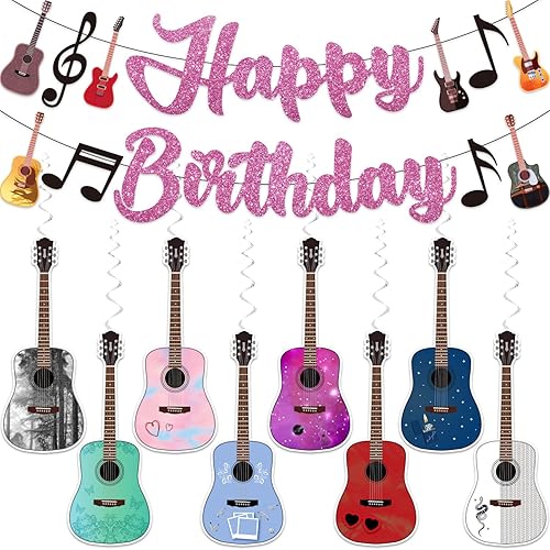 Decoraciones de fiesta populares, decoraciones populares para giras de épocas incluyen pancarta de feliz cumpleaños y decoraciones de guitarra,