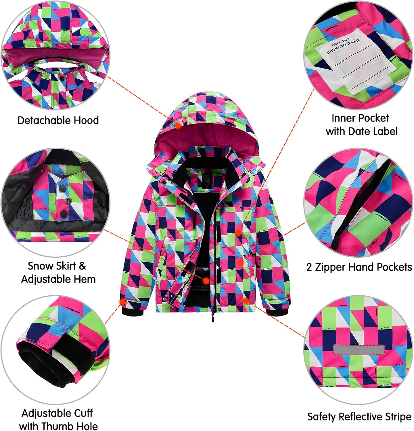 FREE SOLDIER Boys Girls Waterproof Ski Jacket Fleece Lined Warm Winter Snow Coat Kids Winter Jacket with Detachable Hood : Clothing, Shoes & Jewelry