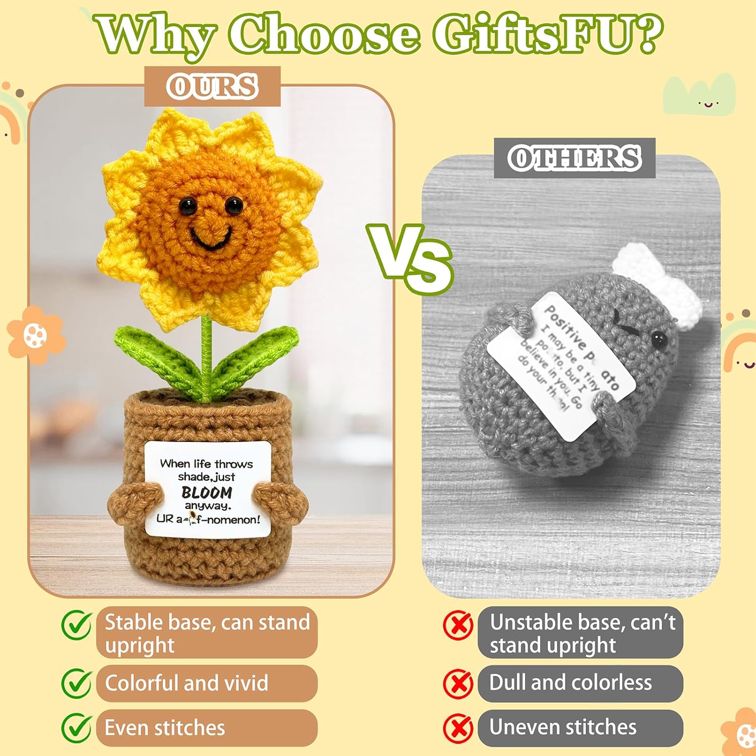 Crochet Sunflower Valentines Day Gifts for Women Men, Emotional Support Gift for Best Friend Sister and Coworker, Cool Birthday Gift for Teens Girls Boys, Encouragement Gifts for Women - Image 6