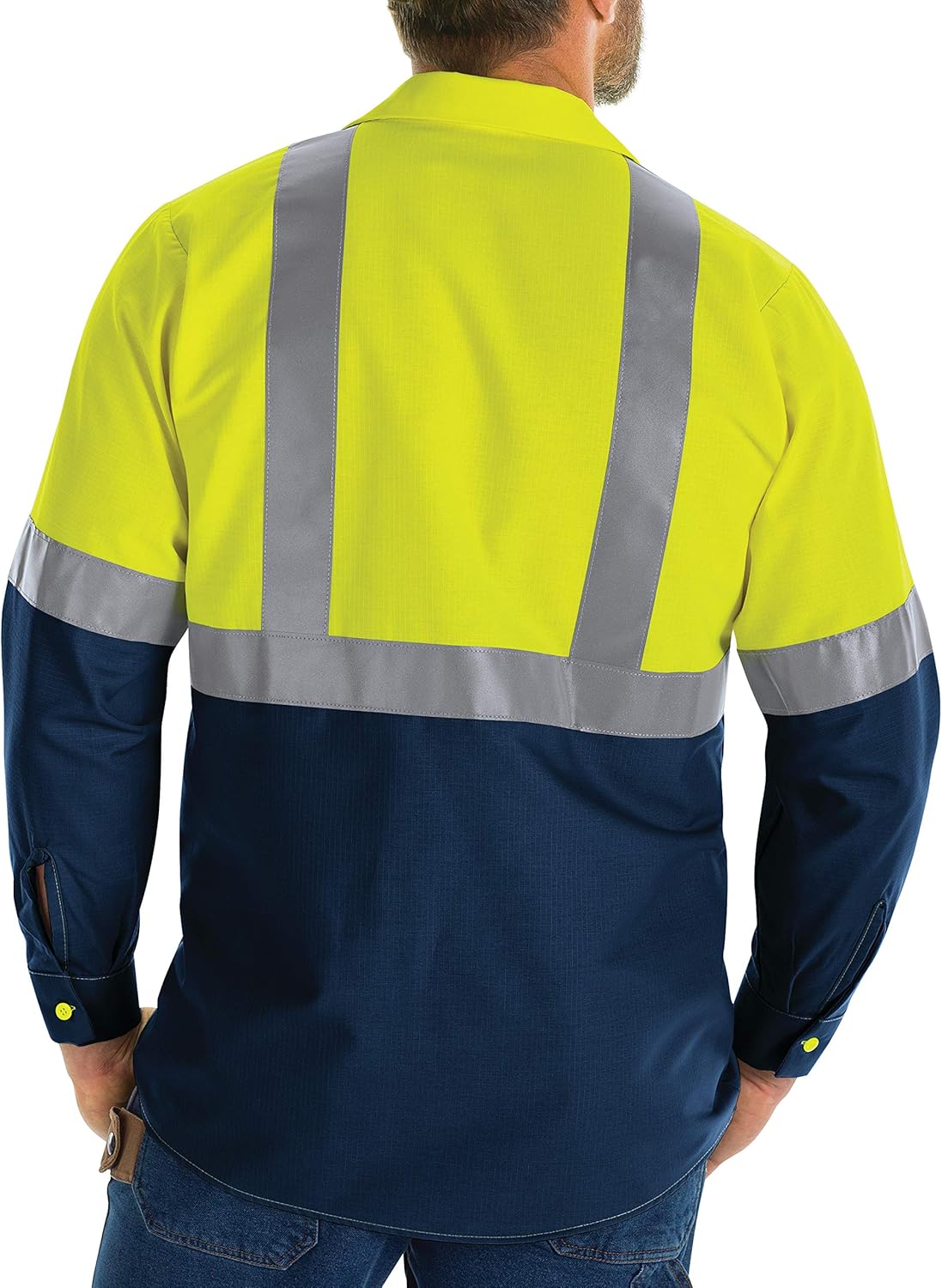 Red Kap Men's Hi-Visibility Long Sleeve Color Block Ripstop Work Shirt-Type R, Class 2: Clothing