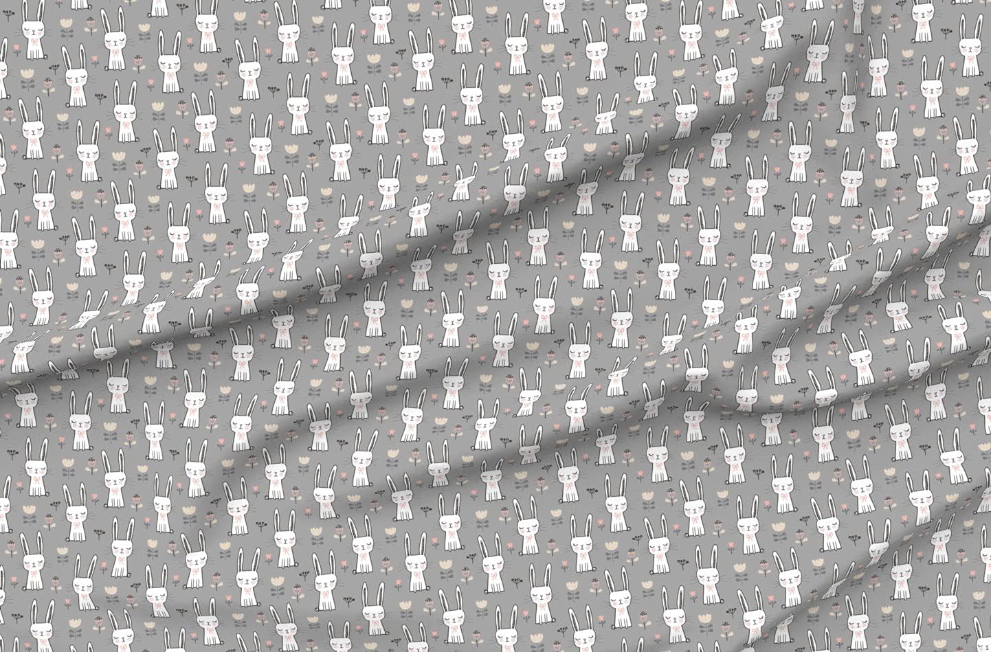 Spoonflower Fabric - Rabbits, Bunny Rabbit, Grey, Pink, White, Pets, Bunnies, Easter, Printed on Minky Fabric by The Yard - Sewing Baby Blankets Quilt Backing Plush