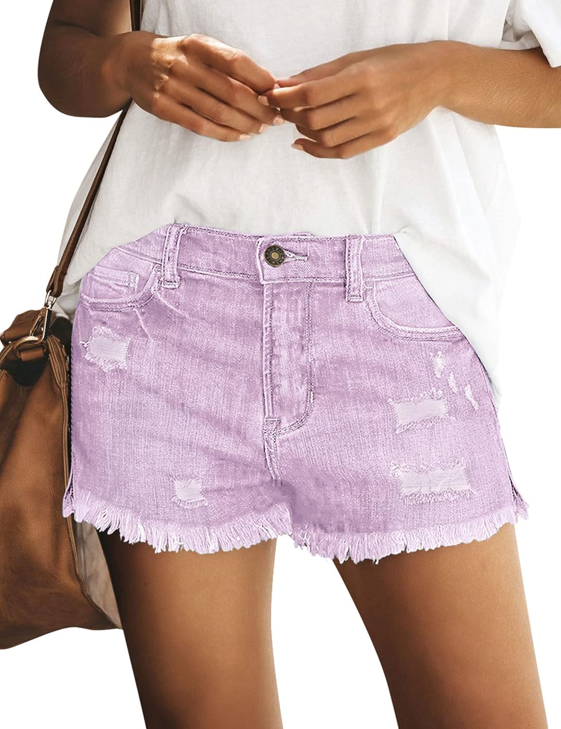luvamia Jean Shorts Womens Mid Rise Stretchy Cut Off Frayed Denim Shorts Ripped Summer Casual Beach Vacation Clothes - Image 7